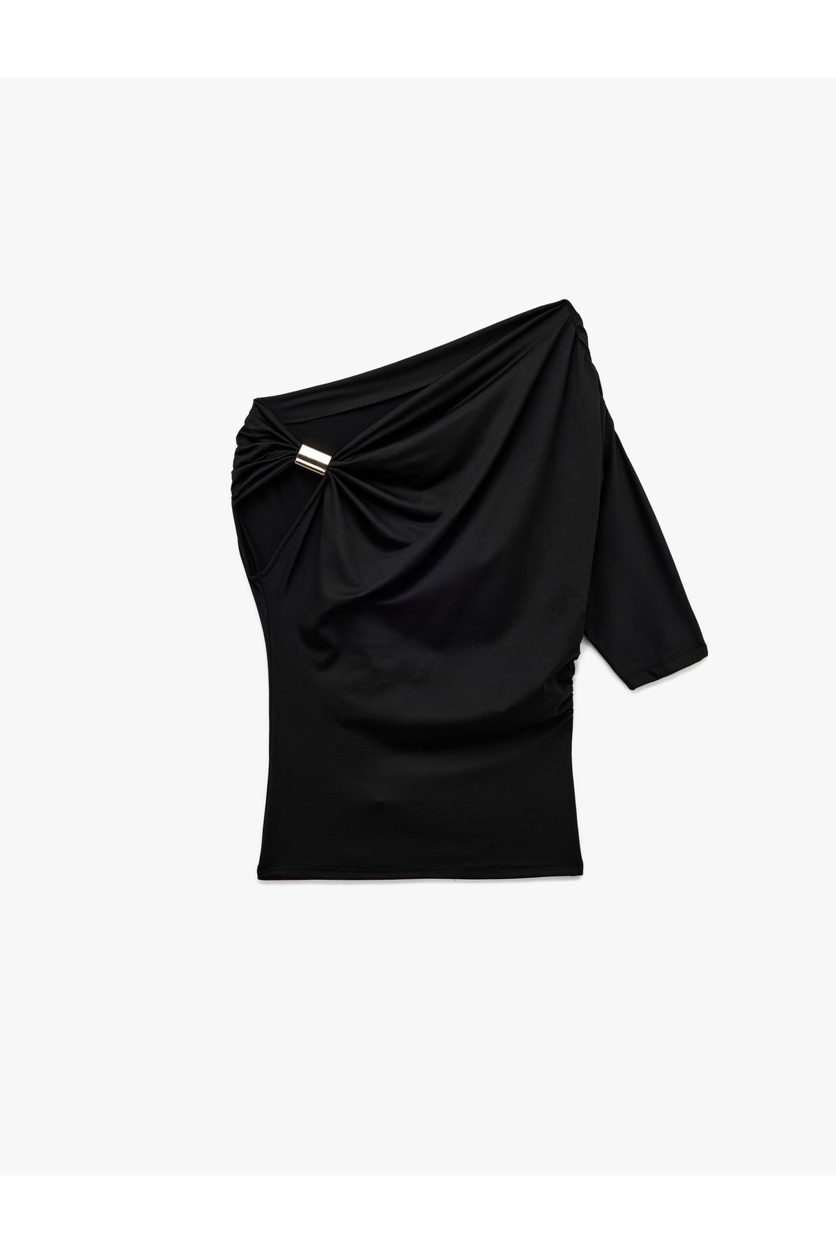Koton U Yaka Toka Detaylı Slim Fit Kısa Kollu Asimetrik Tişört