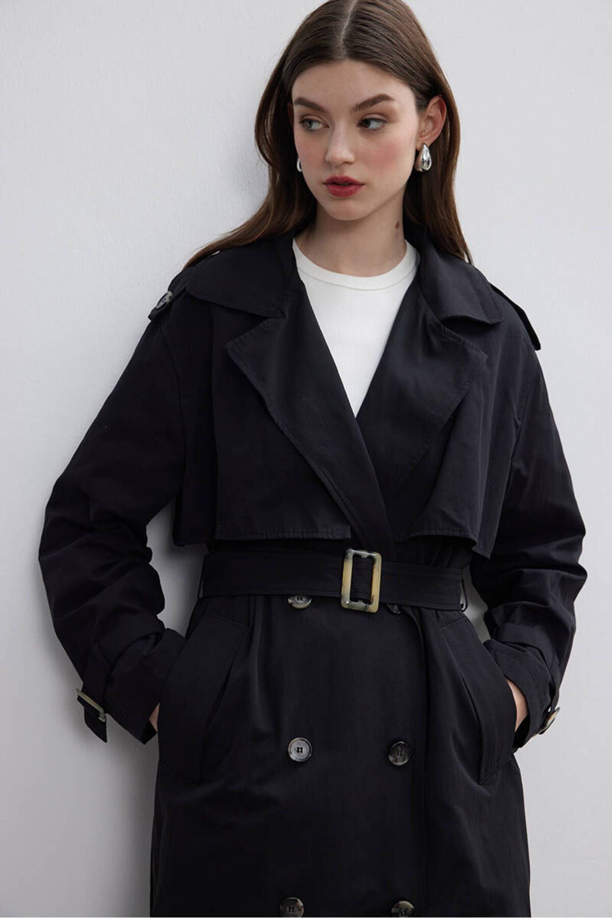 BE BLUE-BLACK DOUBLE WIND-UP TRENCH COAT 6