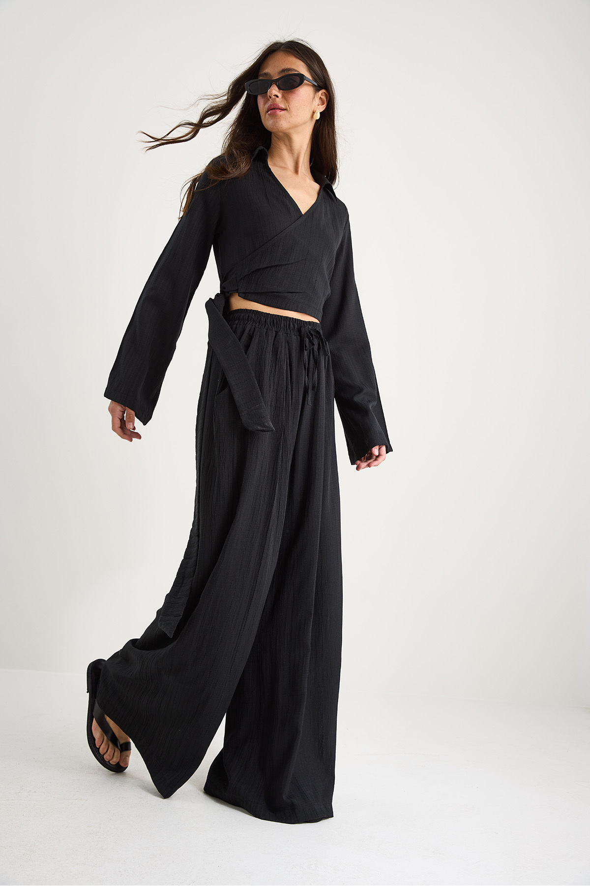 LUCCI Textured V-neck Long Two-Piece Coord Set 4