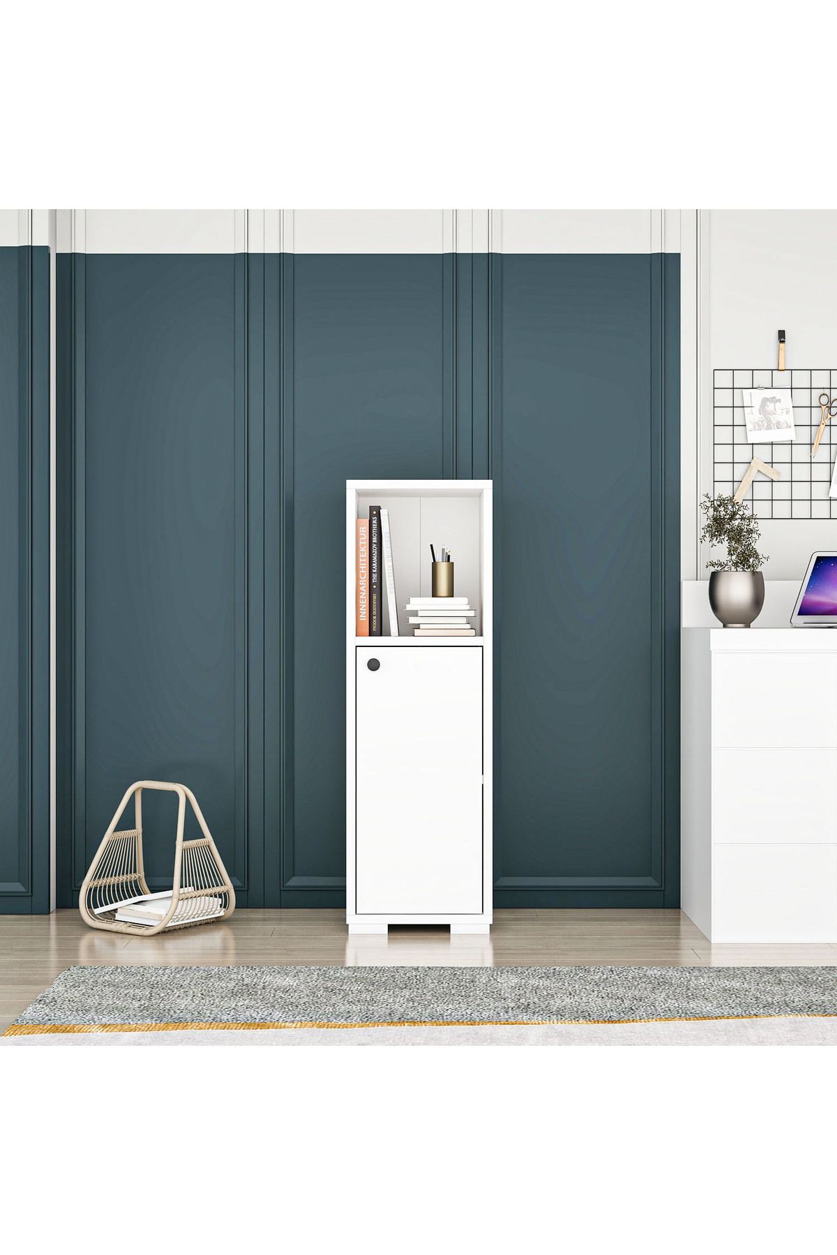 WOODORA DESİNG Sofia 1 Kapaklı Raflı Kitaplık ve Çok Amaçlı Dolap Beyaz