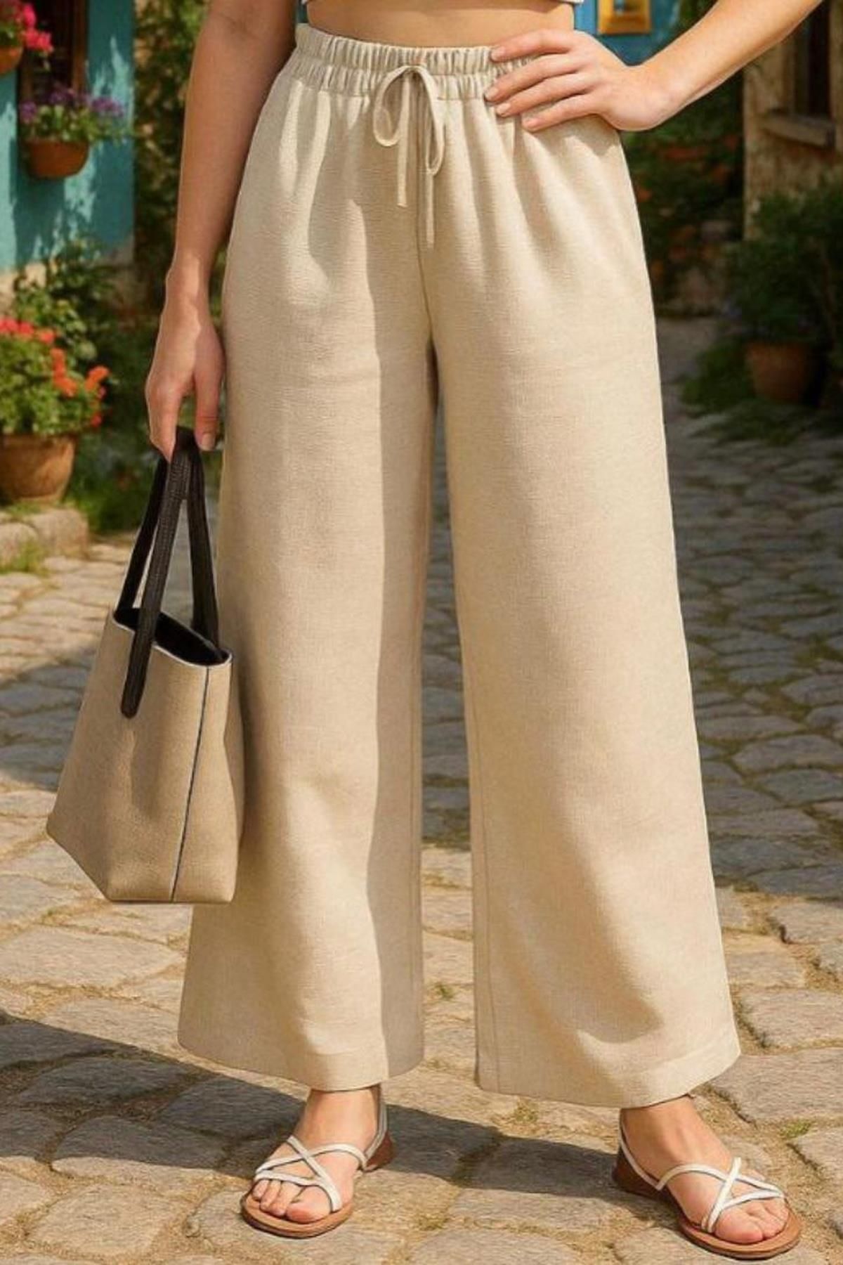 Derya butik Bej Keten Pantolon