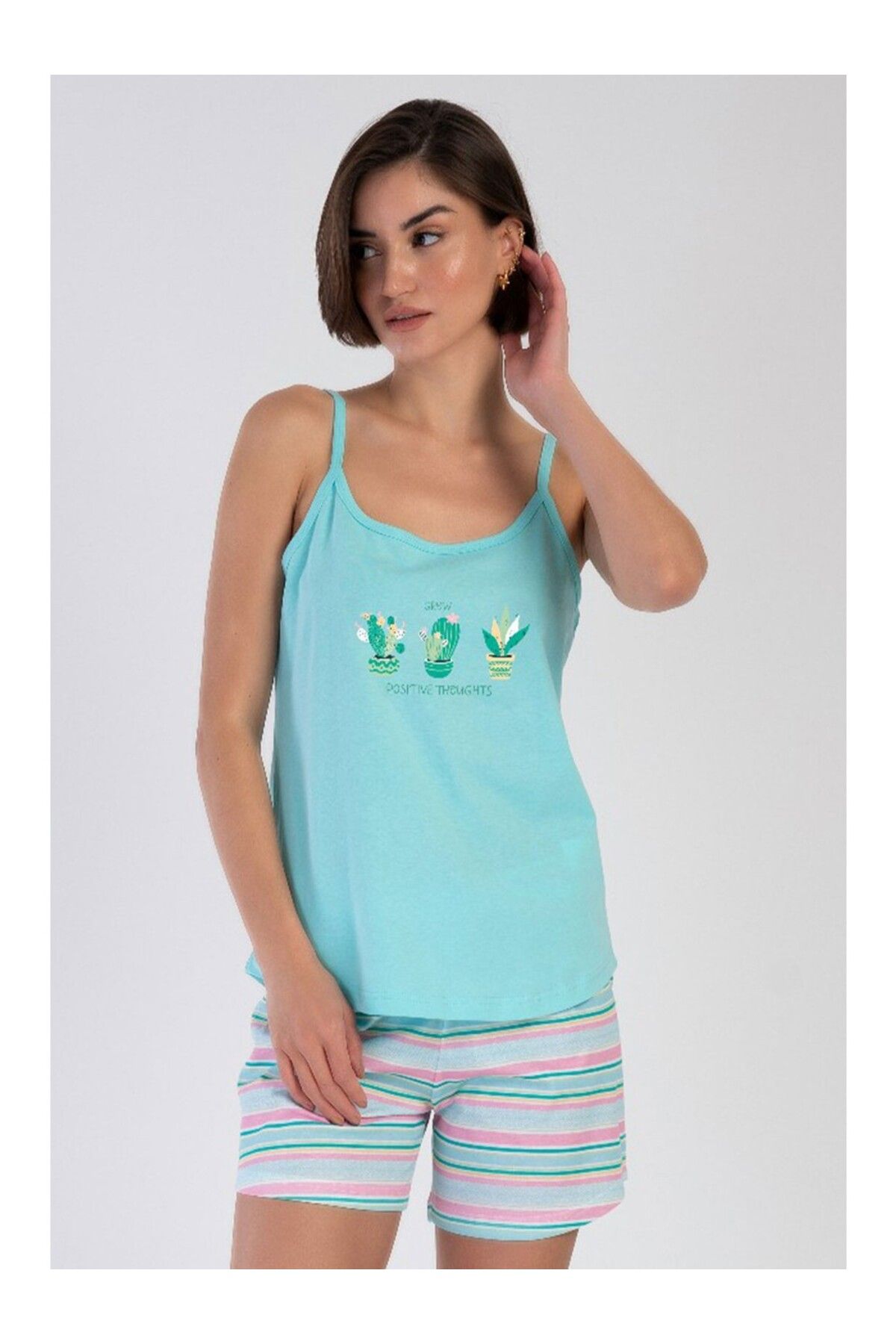 VİENETTA Pamuklu Kadın Ip Askılı Şortlu Pijama Takım