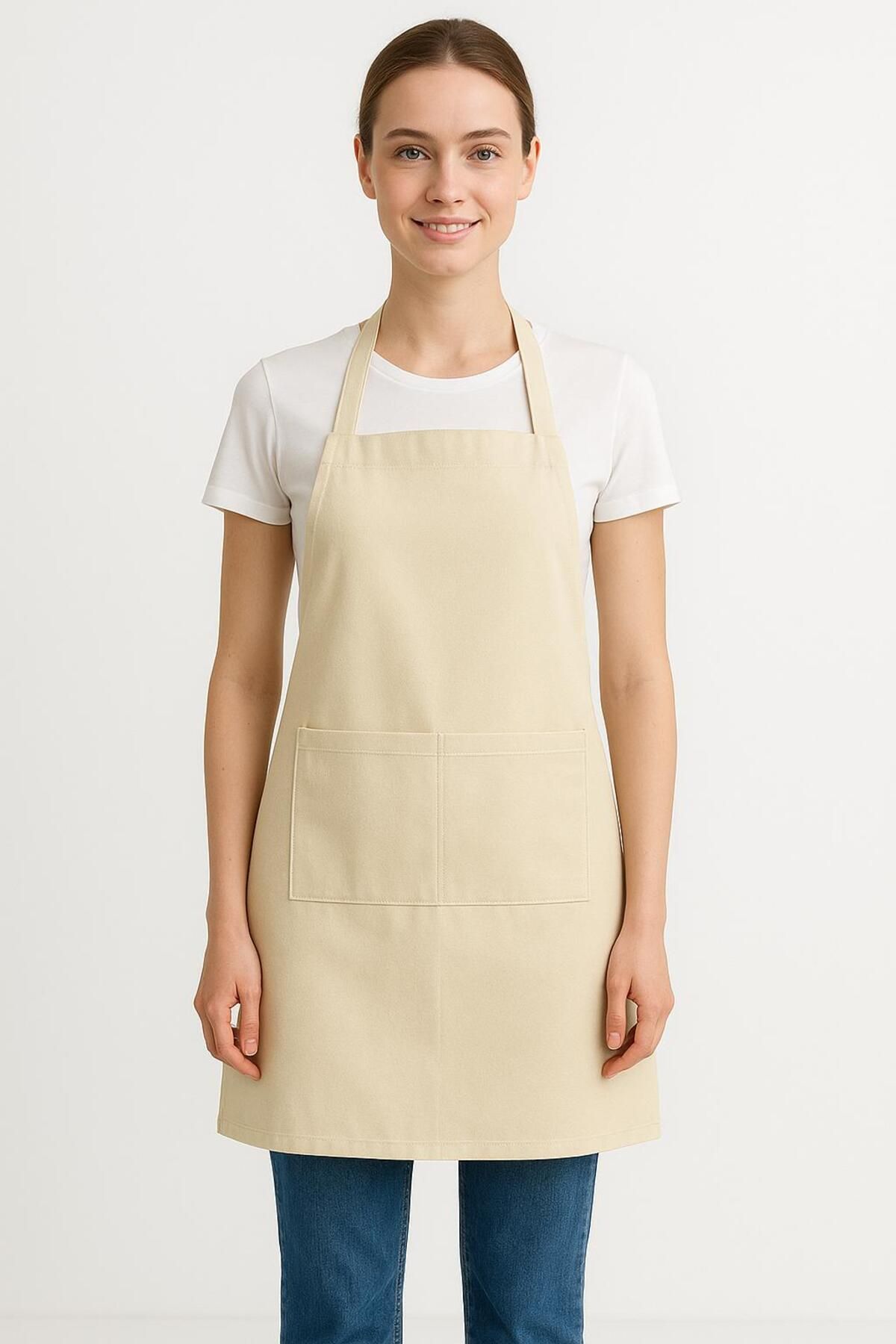 GTB BUTİK Krem Rengi Cepli Şef Garson Kafe Aşçı Barista Önlük Mutfak Önlüğü Masterchef Cafe Apron Restaurant