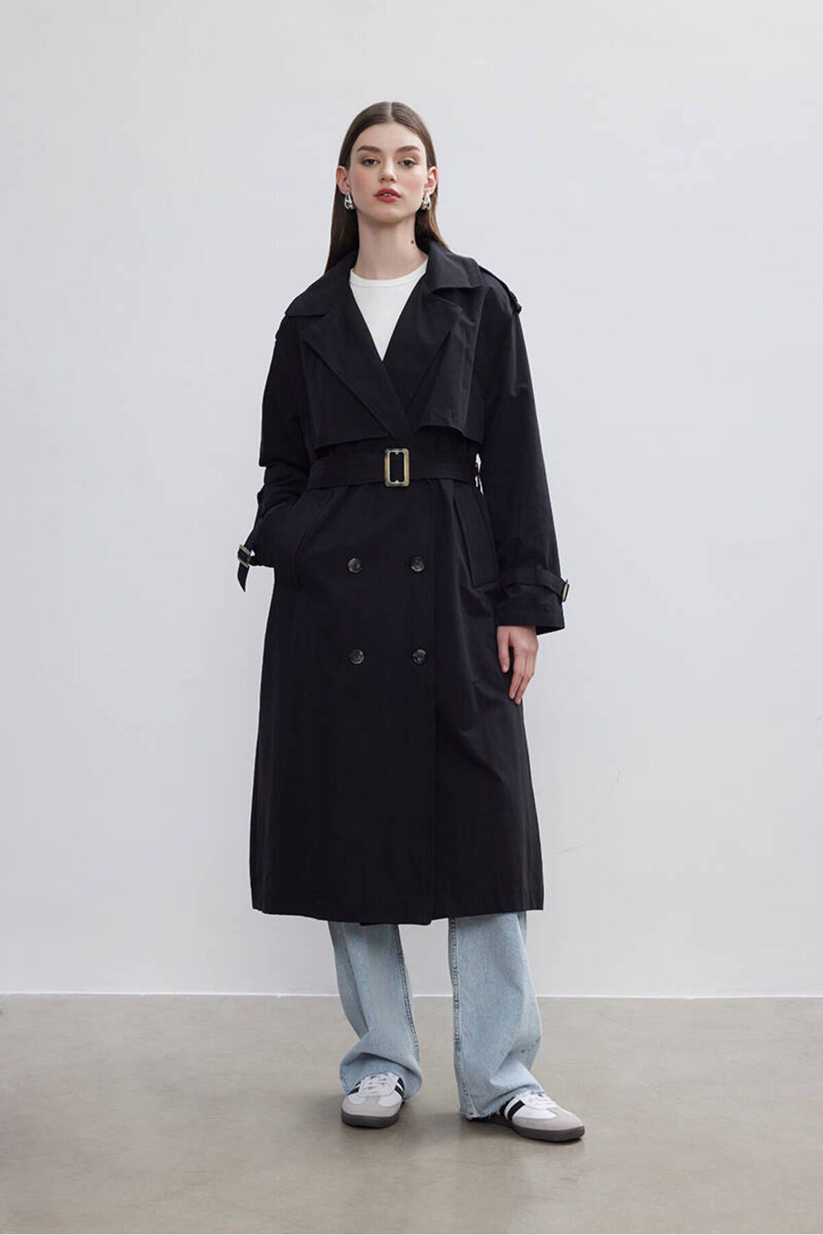 BE BLUE-BLACK DOUBLE WIND-UP TRENCH COAT 2