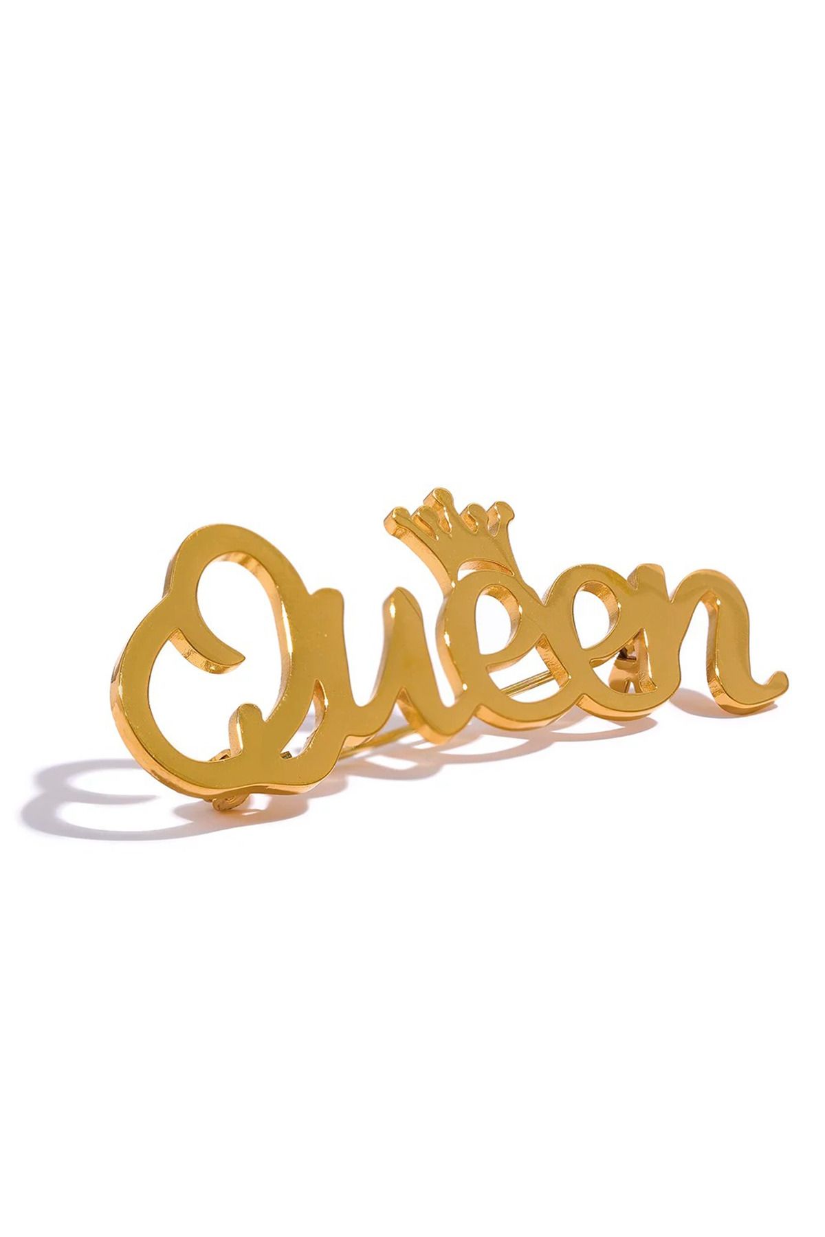 Glaren “Queen” Yazılı Altın Renk Kadın Broş