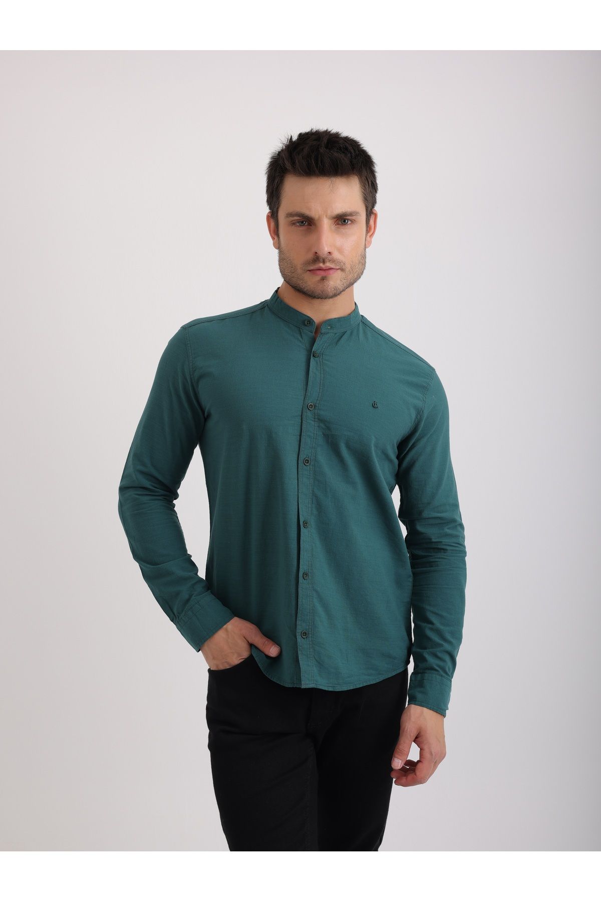 Sabe Erkek Slim Fit Hakim Yaka Nefti Şık ve Rahat Keten Gömlek