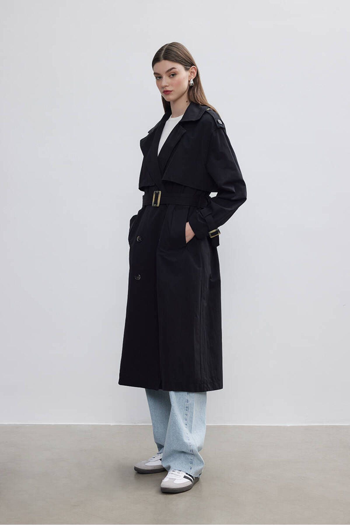 BE BLUE-BLACK DOUBLE WIND-UP TRENCH COAT 4