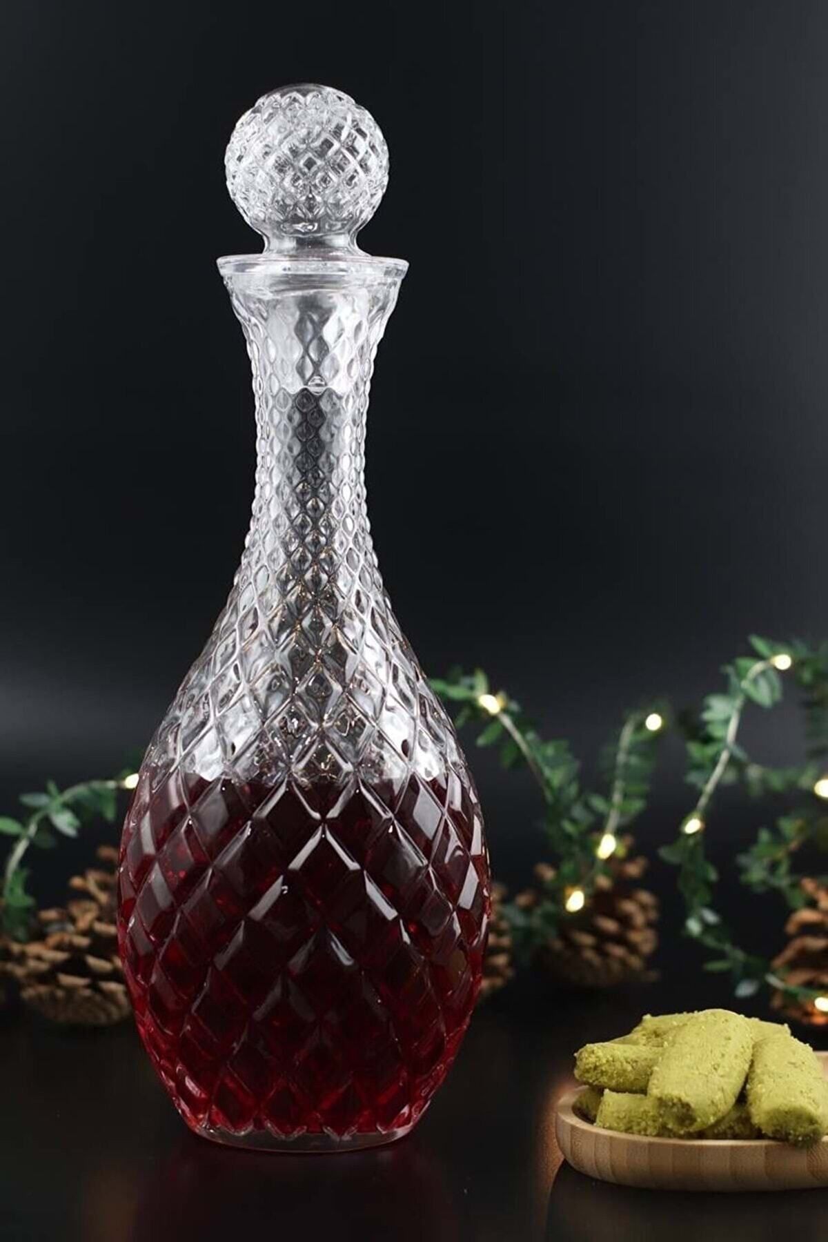 RENGARENK El Yapımı Cam Kapaklı Şeffaf Isıs Karaf Sürahi 14x36 Cm