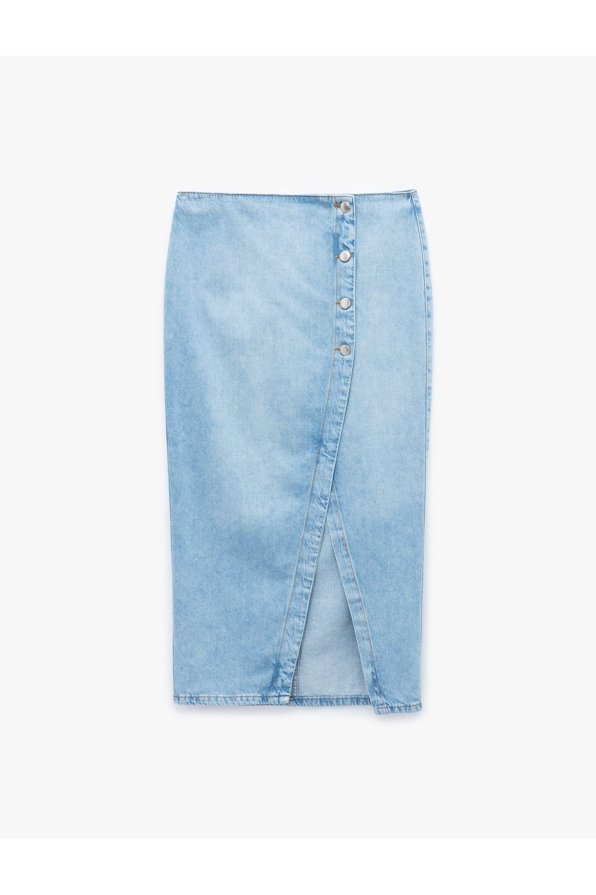Koton Düğme Detaylı Yırtmaçlı Normal Bel Slim Fit Midi Denim Kalem Etek