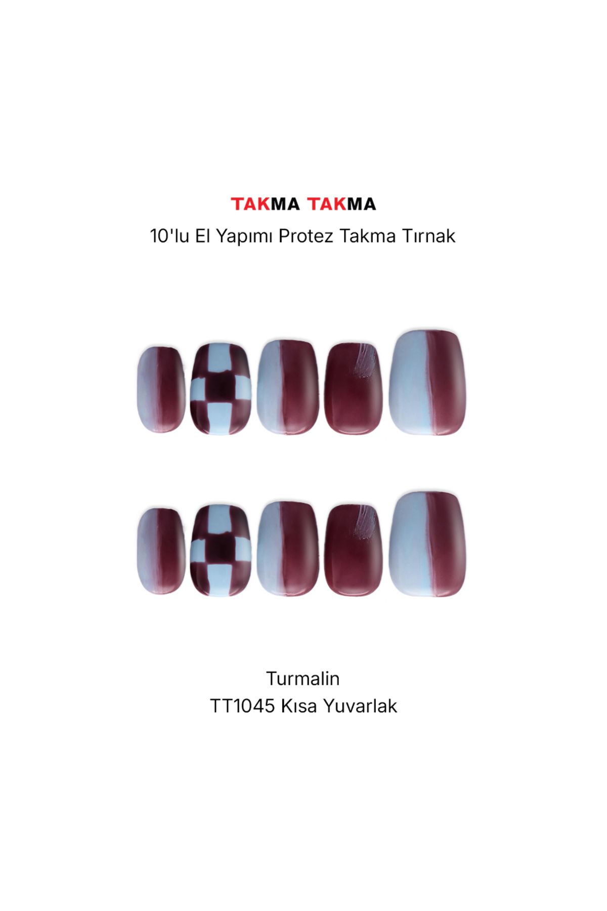 Takma Takma TT1045 - İpek Serenat - 10'lu Tekrar Kullanılabilir El Yapımı Protez Takma Tırnak S-Bordo