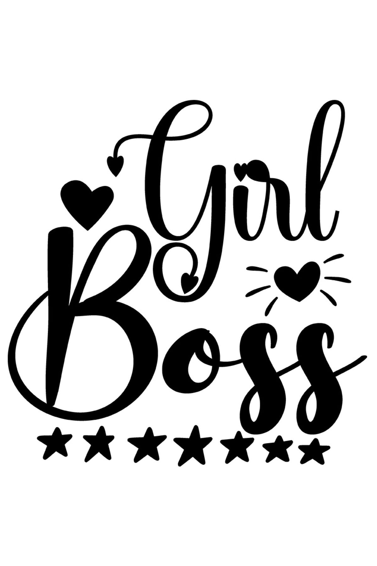 StoryGift Romania Sticker Autocolant 70cm Exterior Cu Inimioare Si Stelute Cu Textul "girl Boss" - Fata Patroana - One Size