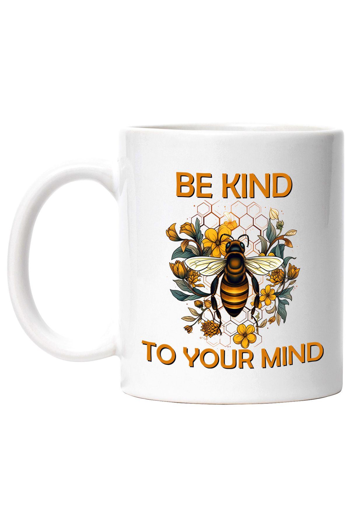 StoryGift Romania Cana Cu O Albina Cu Mesajul "be Kind To Your Mind", Ilustratie, Motivational, Fi, Cu Maner Alb - One Size