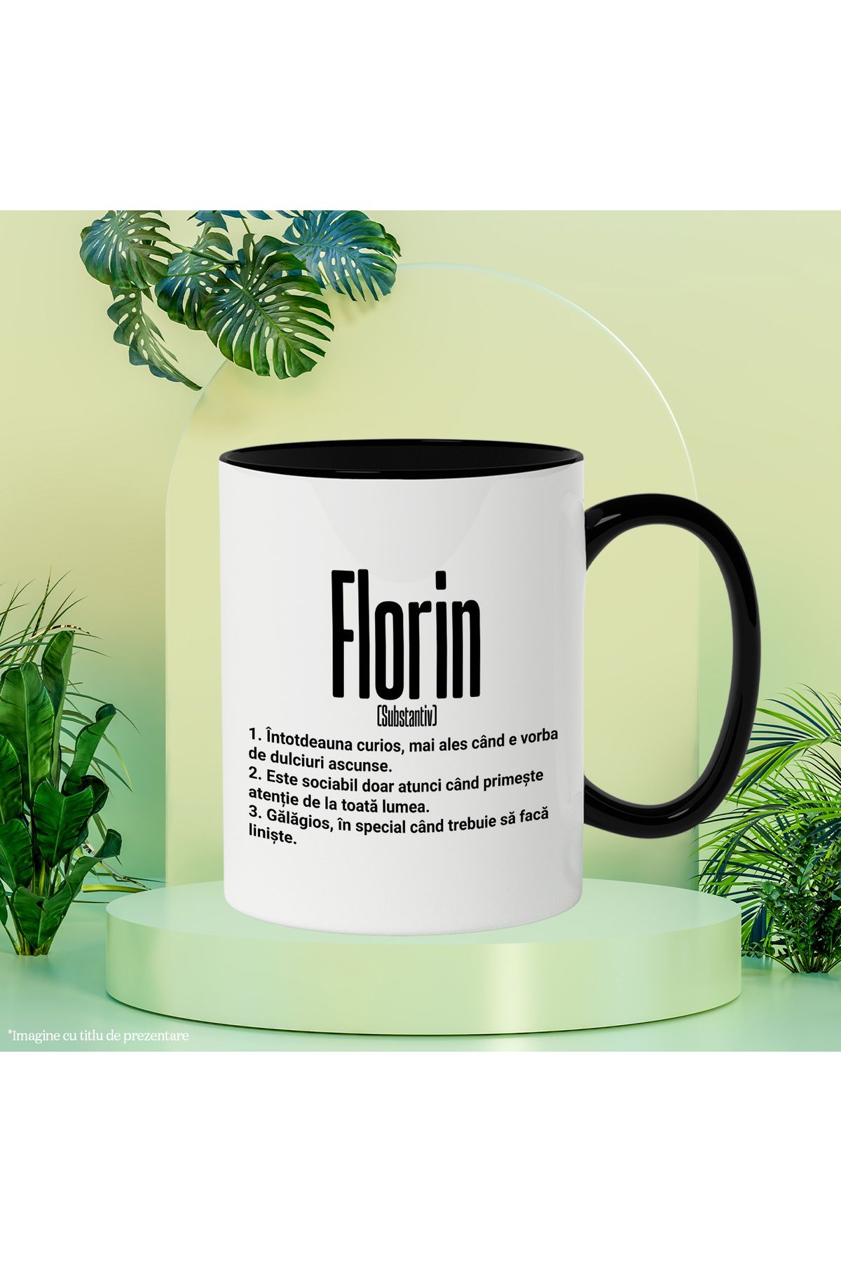 StoryGift Romania-Mug With Name Florin, With Funny Message, Curious, Sociable, Noisy, 330ml, Wax, With Black Handle 3