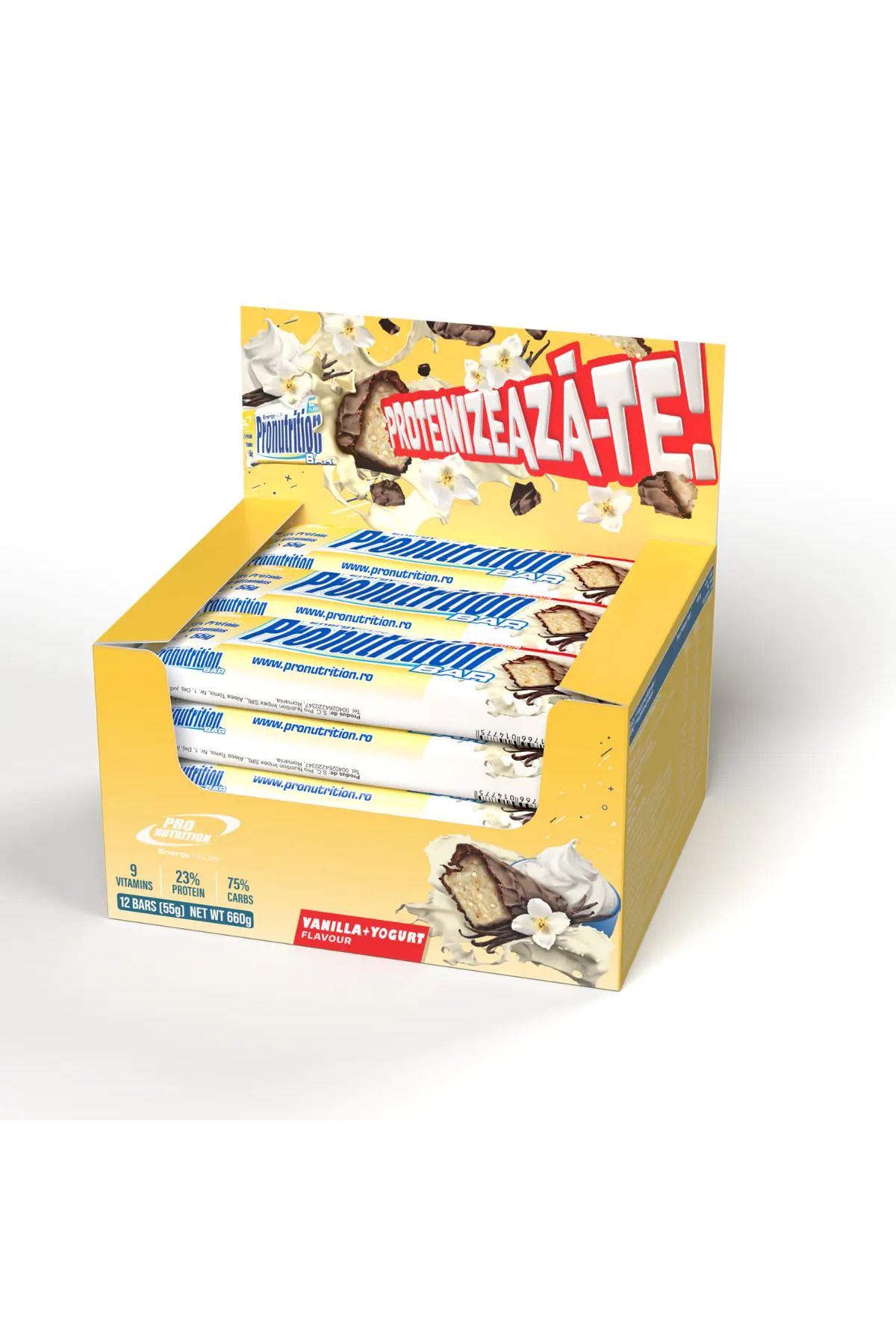 Pro Nutrition Cutie Batoane Proteice, Pronutrition Bar Vanilie 12 Bucăți X 55g - One Size