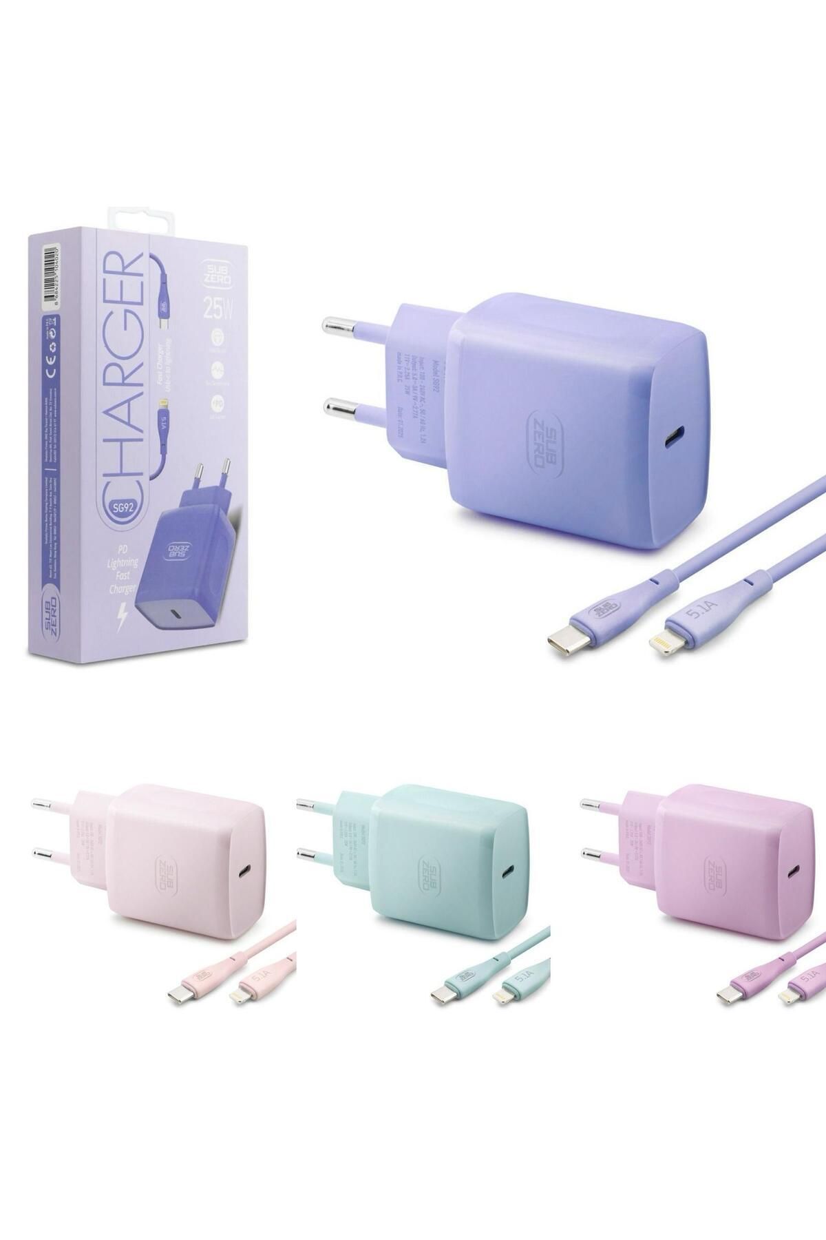 hope try Sg92 25w Pd Girişili Ligtning Fast Şarj Aleti Mor,pembe,yeşil Renkler