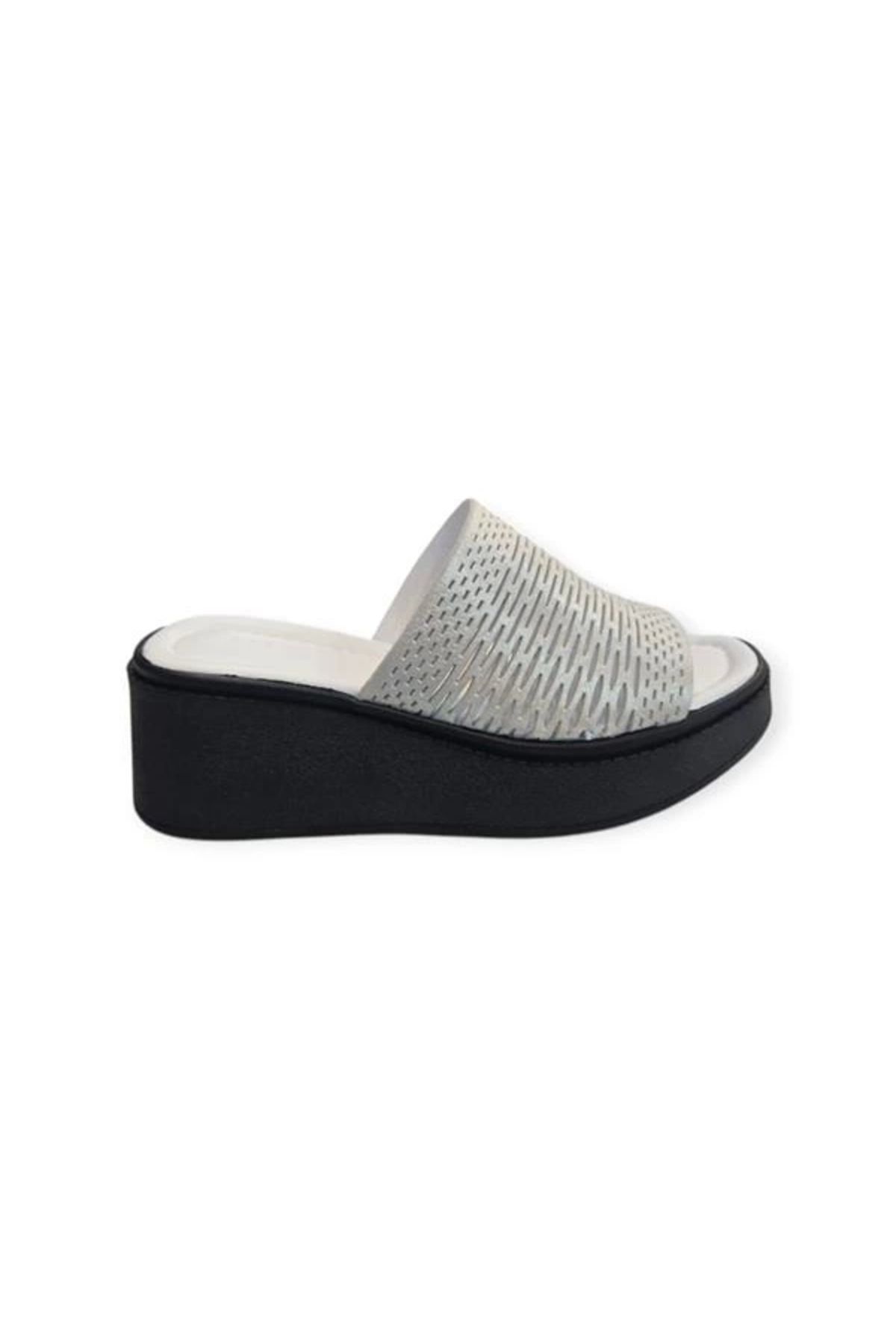 Store K1471130 Yüksek Taban Yaldızlı Kadın Terlik Beyaz