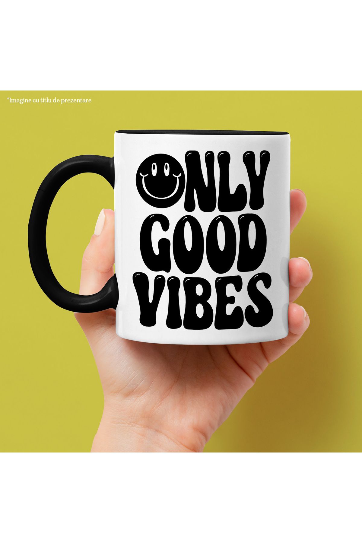 StoryGift Romania-Mug with a smiling emoji and the text "Good vibes only" with Black Handle, With Black Handle, STG 2
