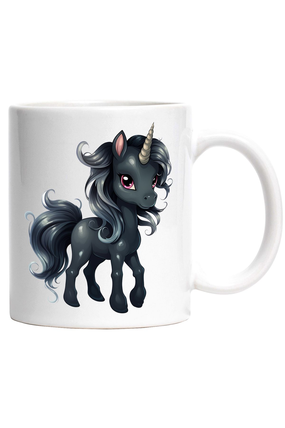 StoryGift Romania Cana Cu Un Unicorn Negru | Ilustratie | Serios | Creatura Mitica | Din Povesti |, Cu Maner Alb - One Size