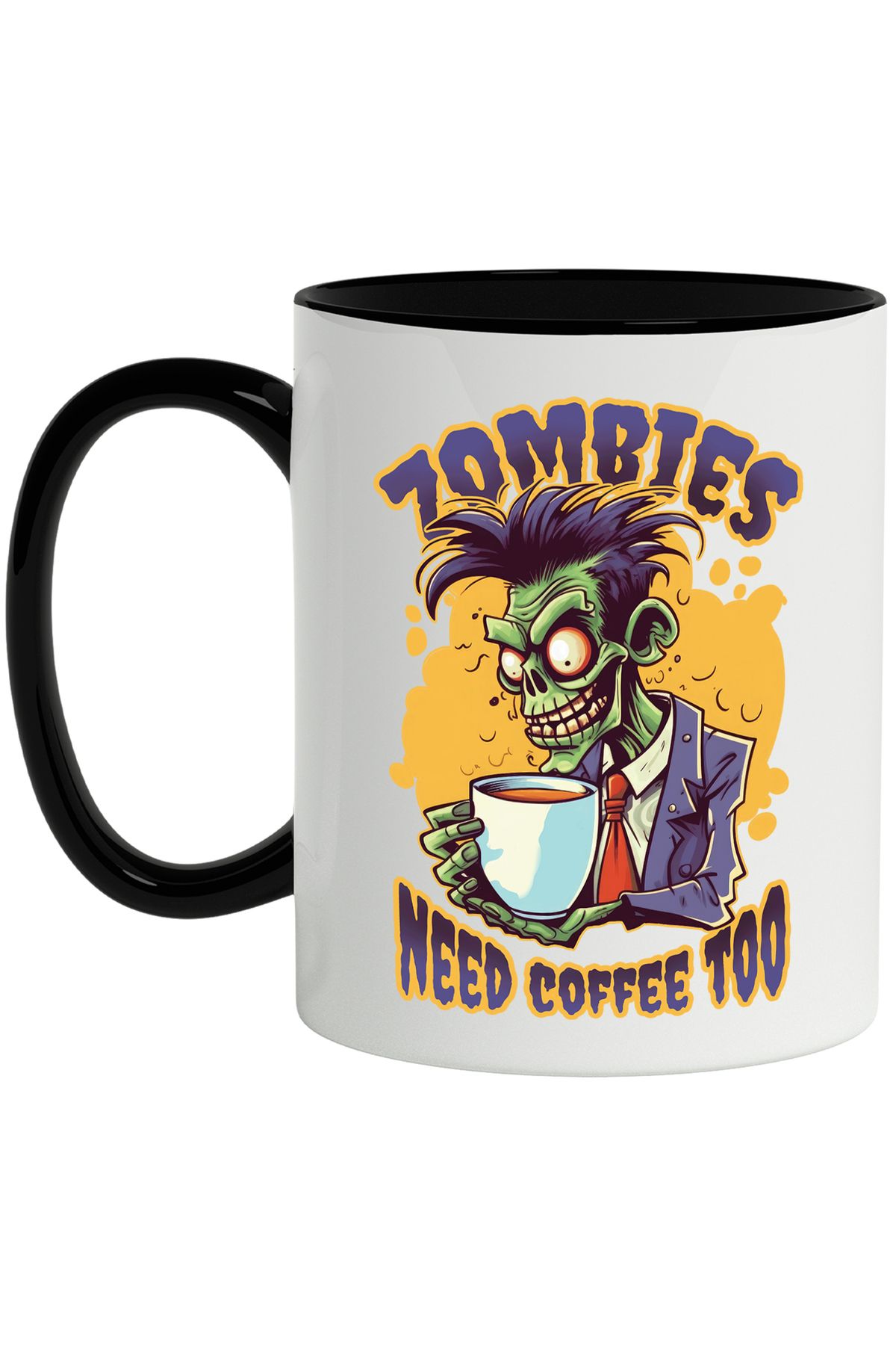 StoryGift Romania Cana Cu Mesaj In Engleza Zombies Need Coffee Too, Cafea, Multicolor 330 Ml, Cera, Cu Maner Negru - One Size