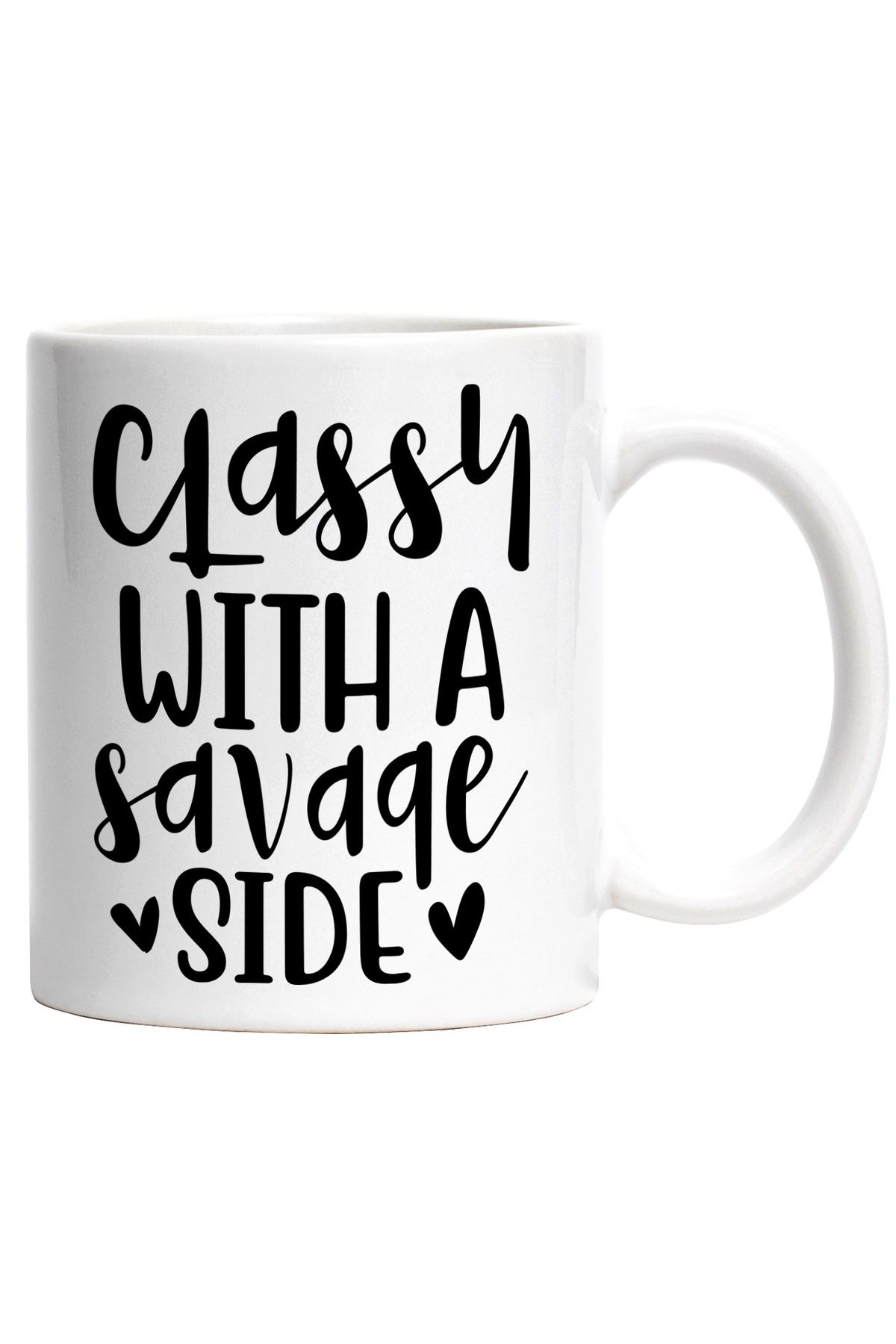 StoryGift Romania-Mug with the text "Elegance with a Wild Side" - hearts with White Handle, With White Handle 1