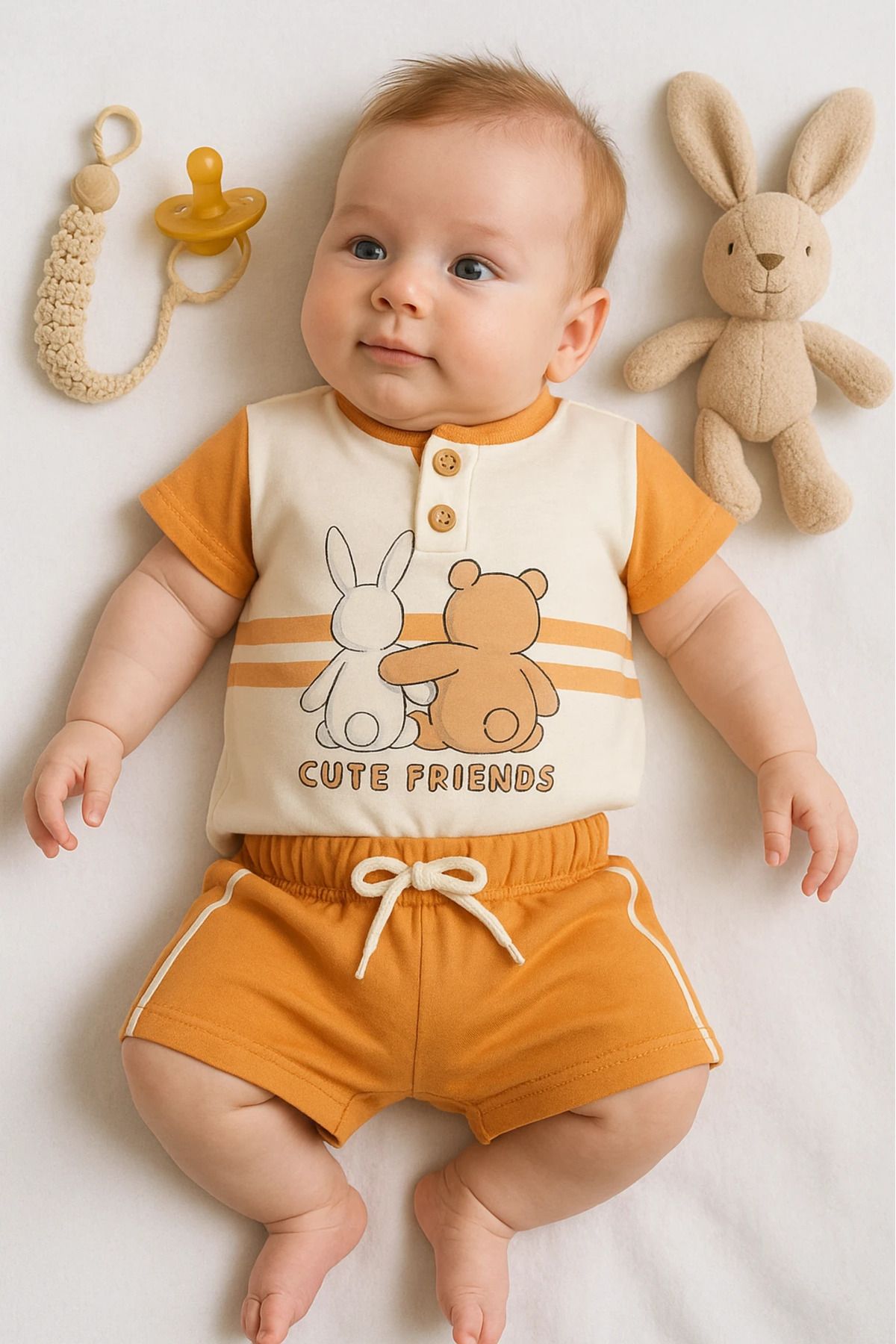 Çıldırıns Dolaş Yazlık Cute Friends Baskılı 2’li Bebek Takım