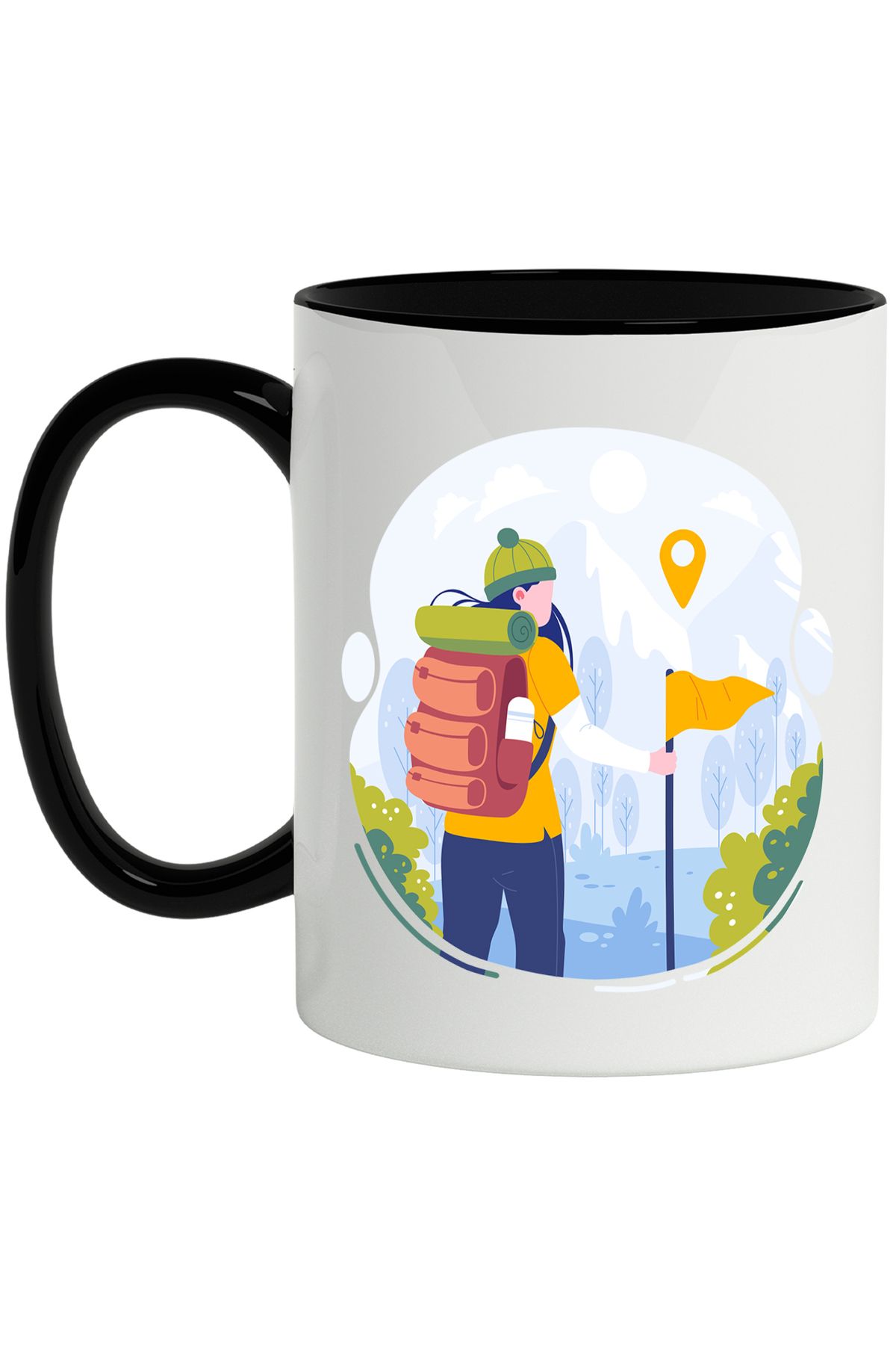 StoryGift Romania Cana Cu Natura, Munte, Pinpoint, Steag, Drumetie, Ghiozdan, Saltea, Multicolor 3, Cu Maner Negru - One Size