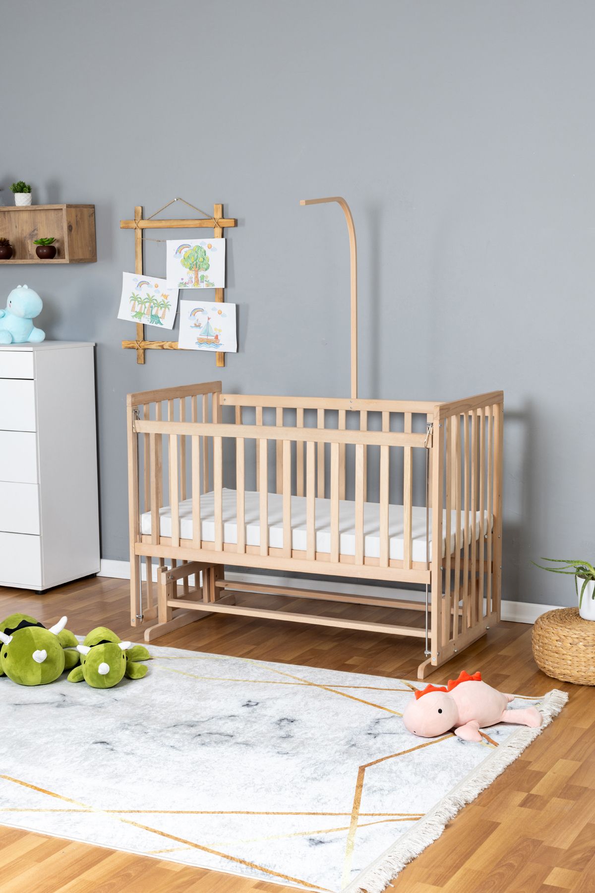 Carino Wins Ahşap Beşik Anne Yanı Yeni Doğan Asya Organik Bebek Beşiği TEK YATAK