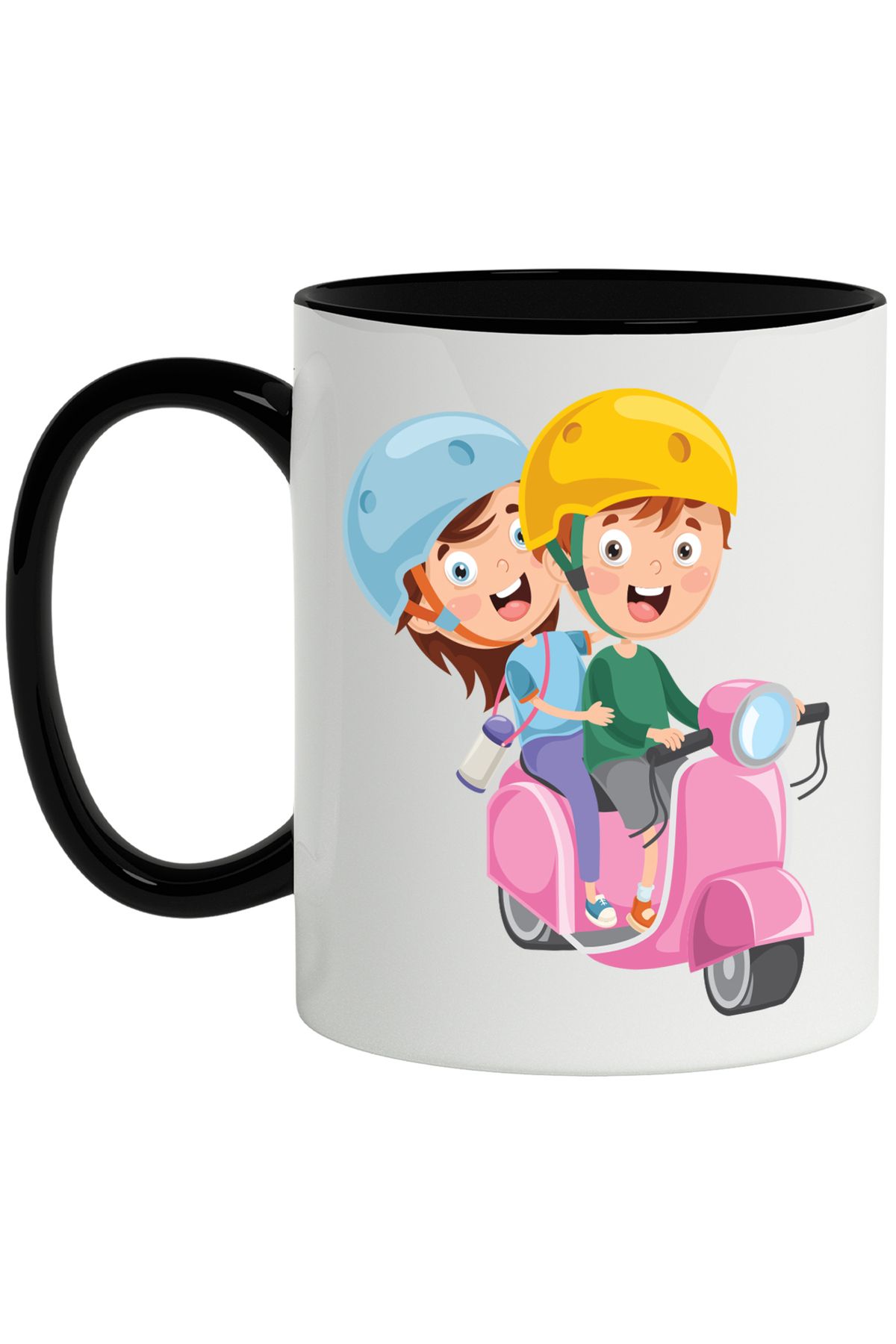 StoryGift Romania Cana Cu Scooter, Casca De Protectie, Termos, Calatorie, Condus, Multicolor 330 , Cu Maner Negru - One Size