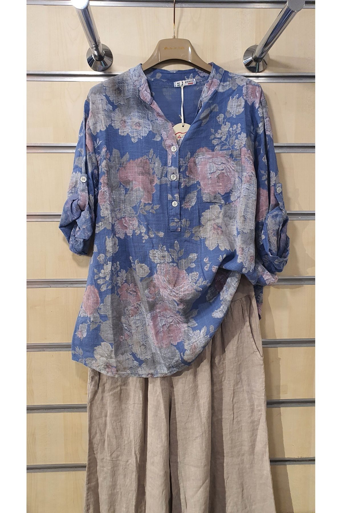Park Moda İtalyan Gömlek 3 Düğmeli Batik Gül Desen
