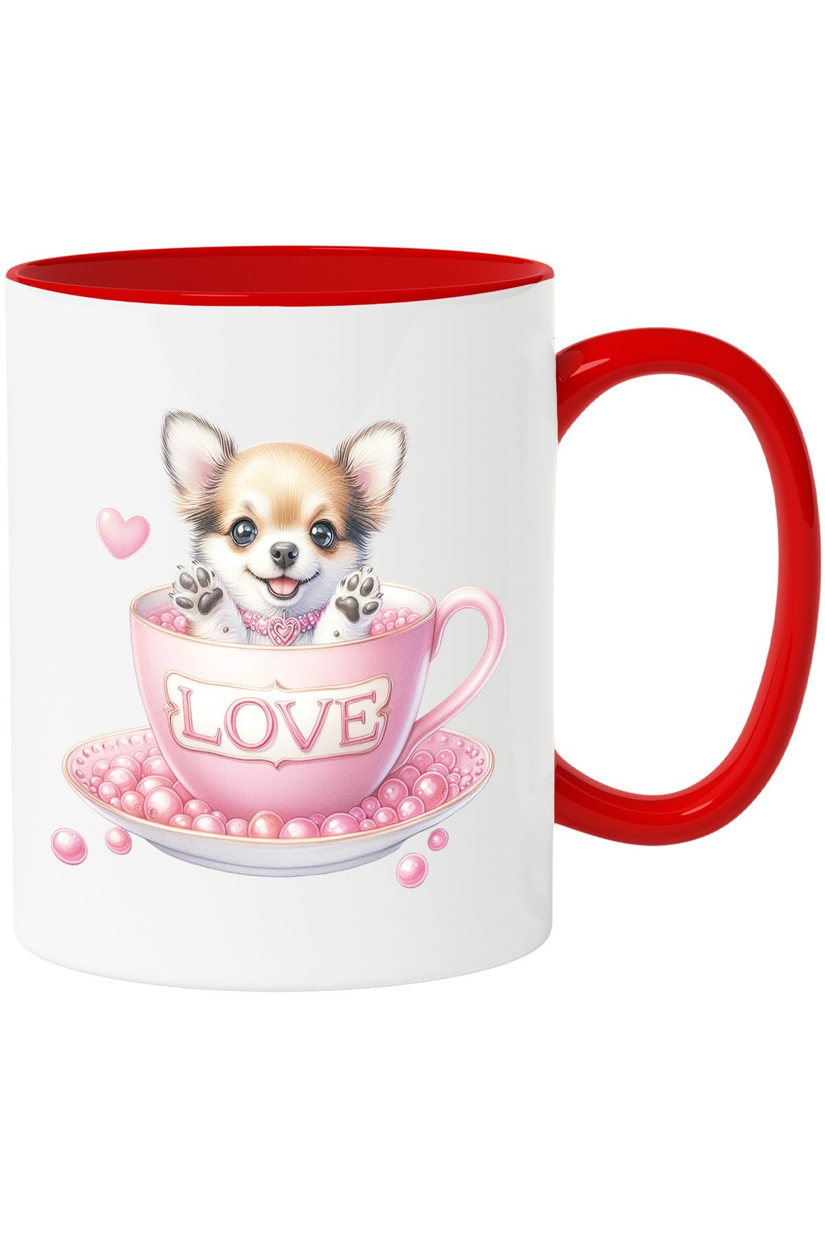 StoryGift Romania Cana Cu Un Catel De Talie Mica | Ilustratie | Sta Intr-o Ceasca | Inima | Mesaju, Cu Maner Rosu - One Size