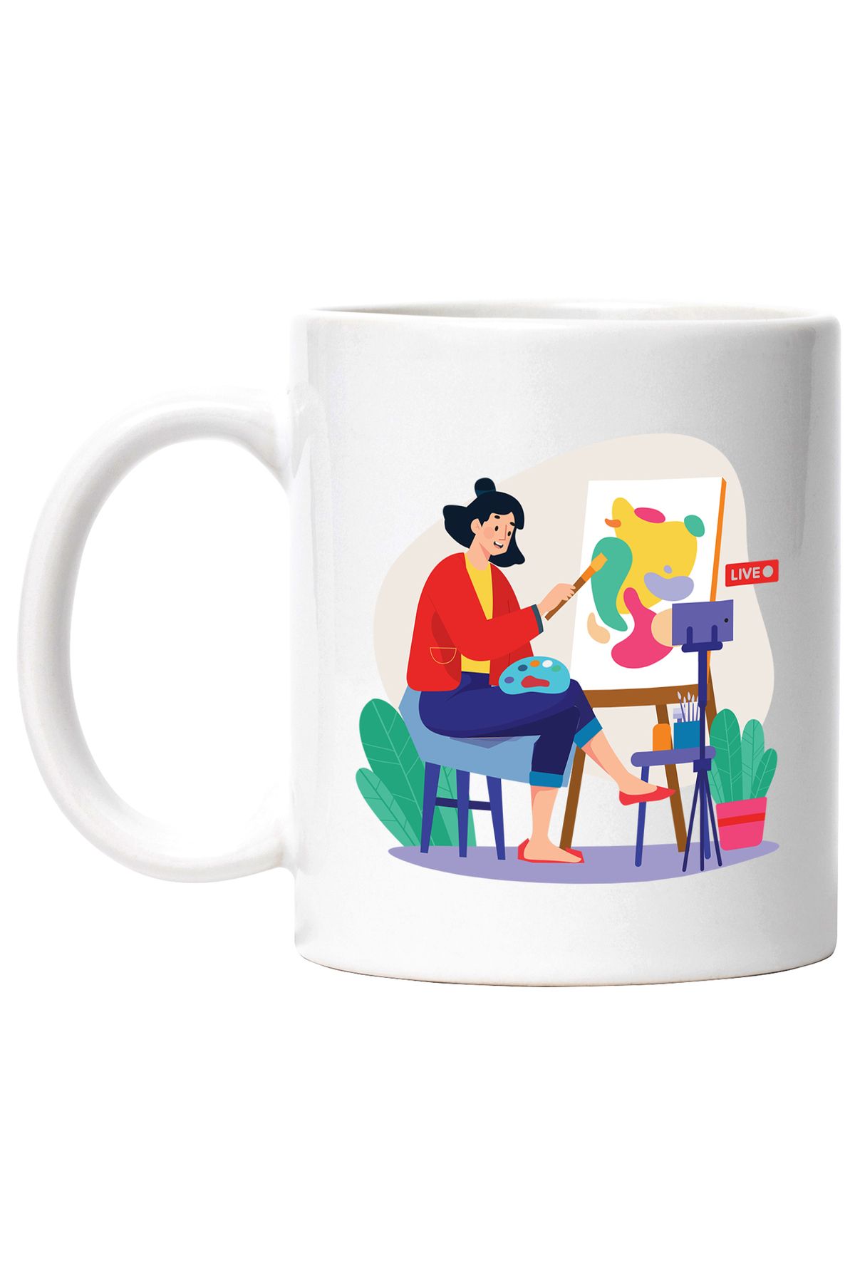 StoryGift Romania Cana Cu Pictura, Artisti, Vlog, Sevalet, Multicolor 330 Ml, Ceramica Cu Maner Al, Cu Maner Alb - One Size