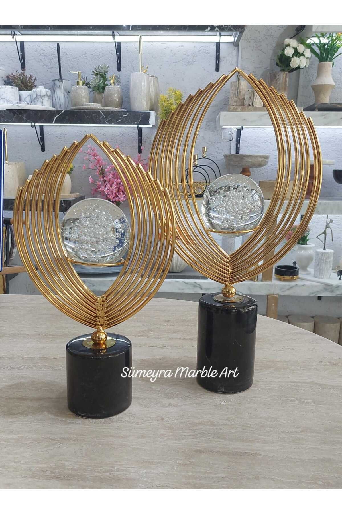 Sümeyra Marble Art Siyah Mermer Tabanlı- Gold Metal Aksesuar - 2 li