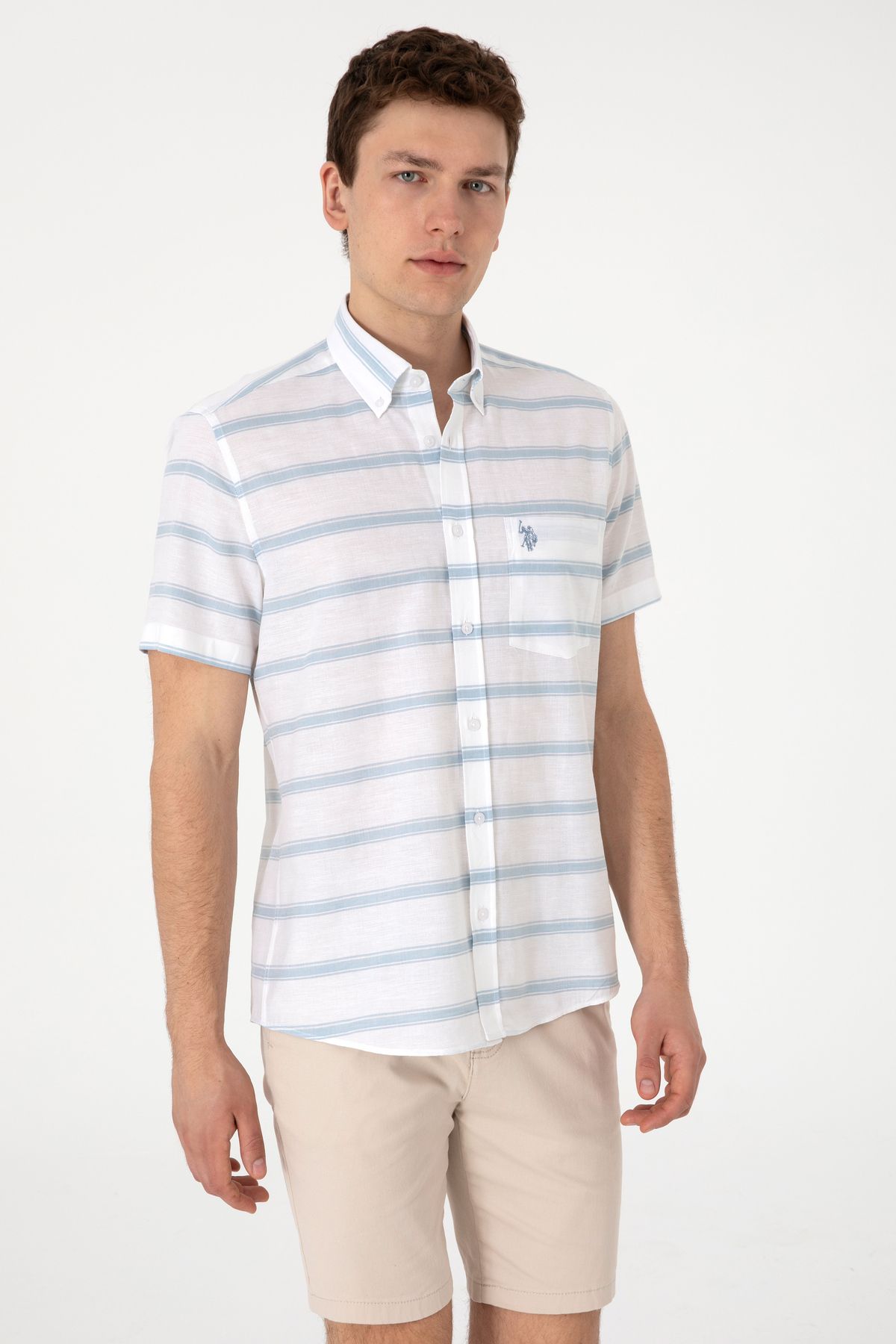 U.S. Polo Assn. Erkek Mavi Kısa Kollu Gömlek 50300189-VR036