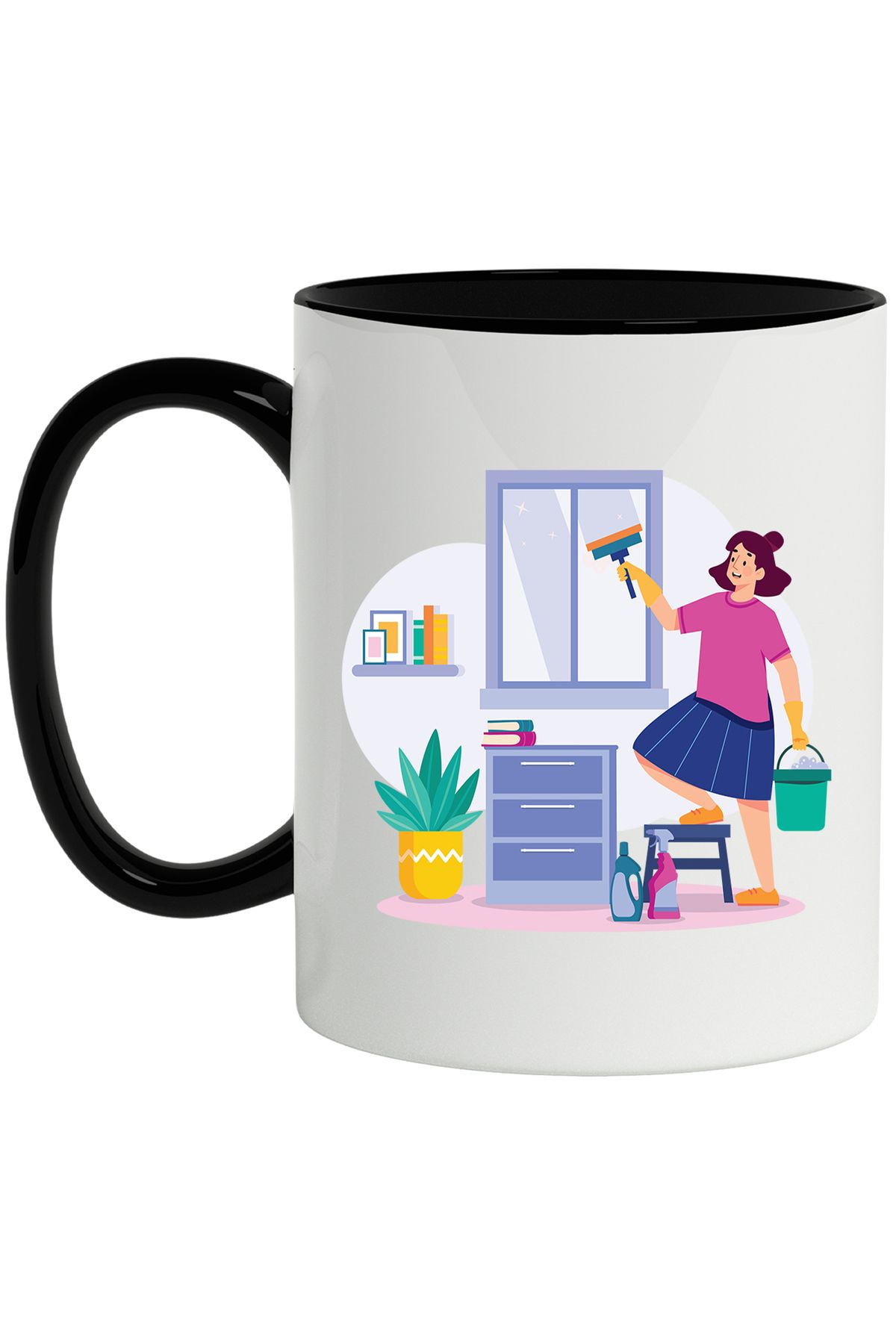 StoryGift Romania Cana Cu Fata, Curatenie, Geam, Produse De Curatat, Galeata, Carti, Multicolor 33, Cu Maner Negru - One Size