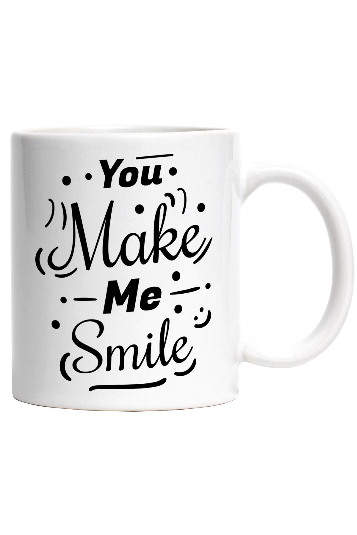 StoryGift Romania Cana Cu Mesaj In Engleza You Make Me Smile, Zambet, Iubire, Prieteni, Cuplu, Alb, Cu Maner Alb - One Size