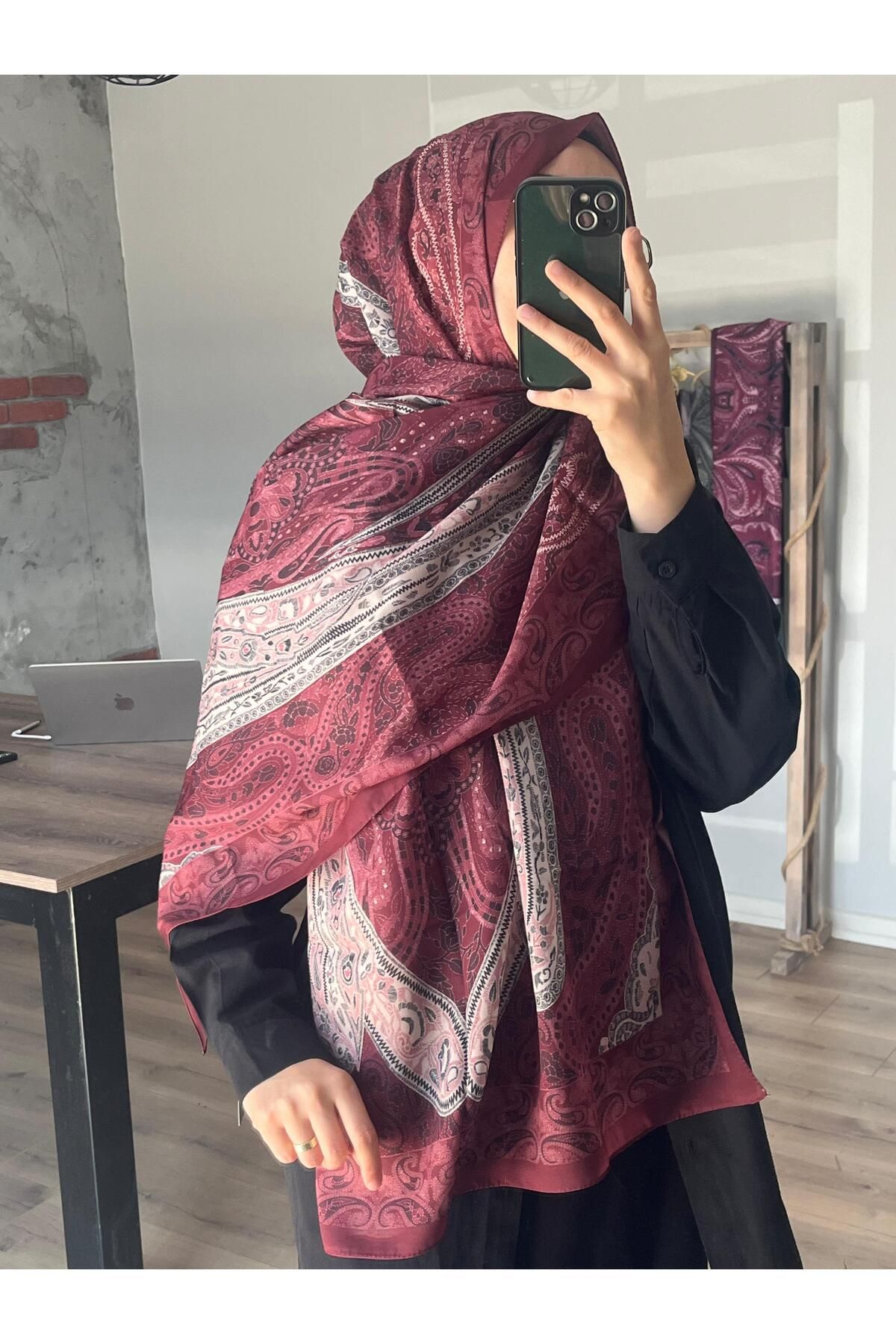 Merwiss Etnik Desen Soft Milano Bordo Şal