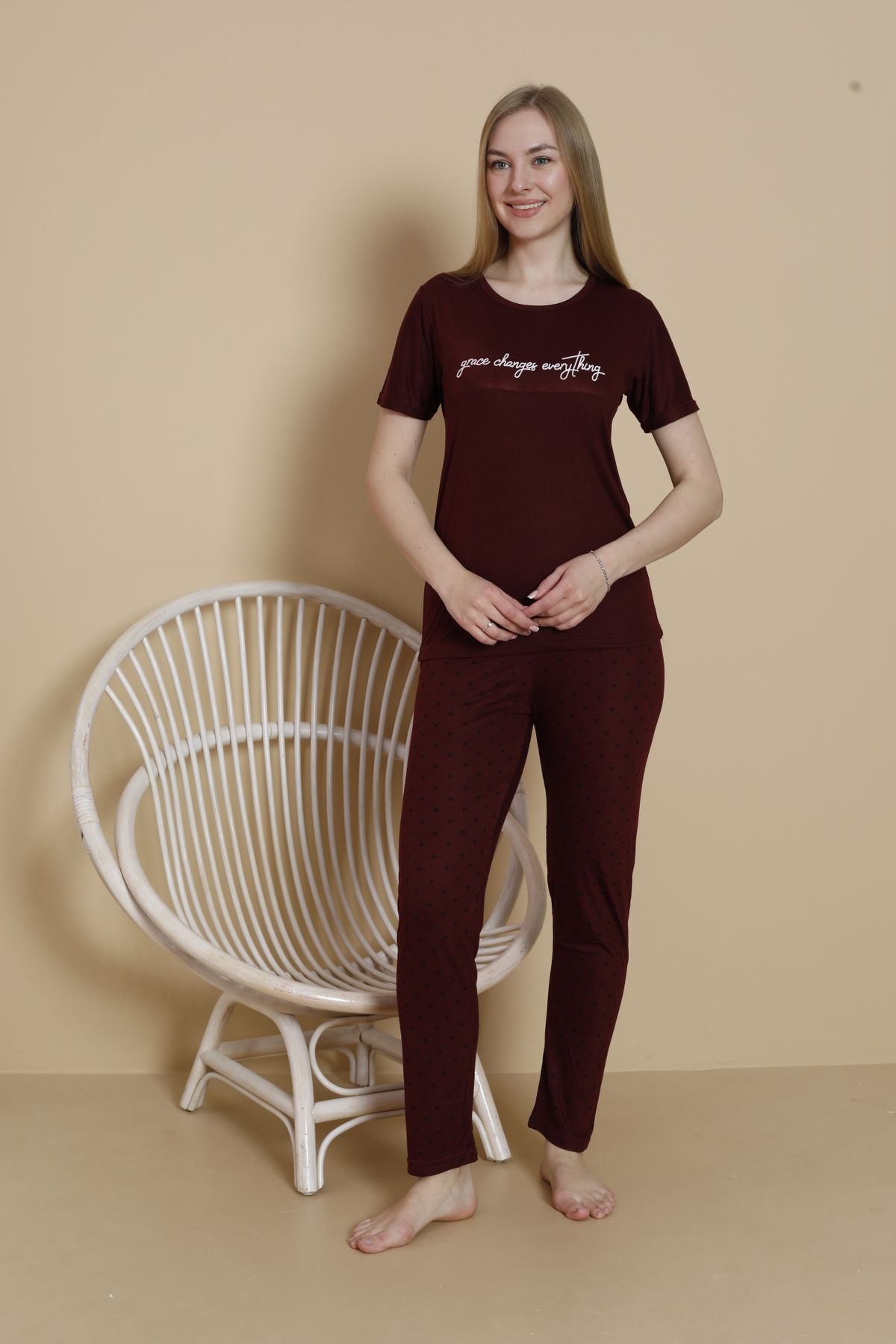 Mira Homewear Önü Baskılı Kısa Kol Kadın Pijama Takımı MR001