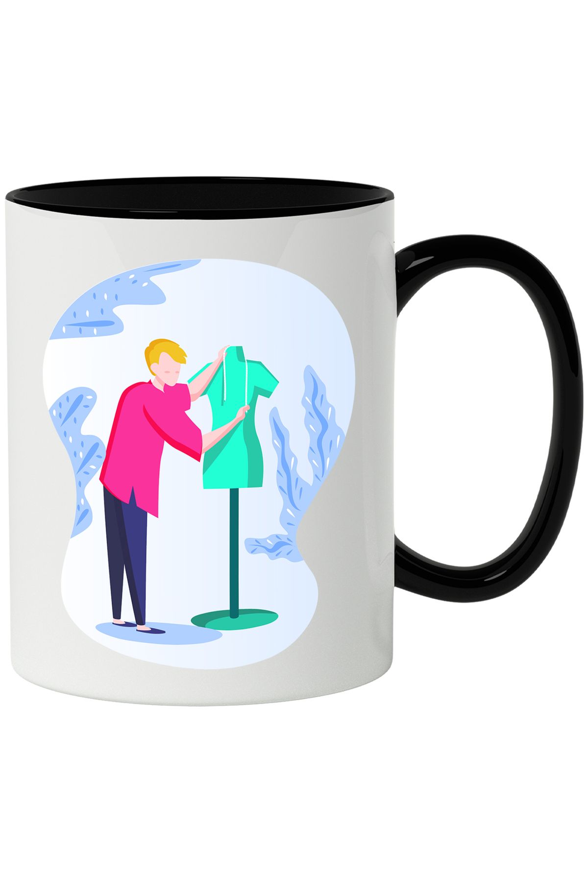 StoryGift Romania Cana Cu Design, Croitorie, Manechin, Masura, Multicolor 330 Ml, Ceramica Cu Mane, Cu Maner Negru - One Size