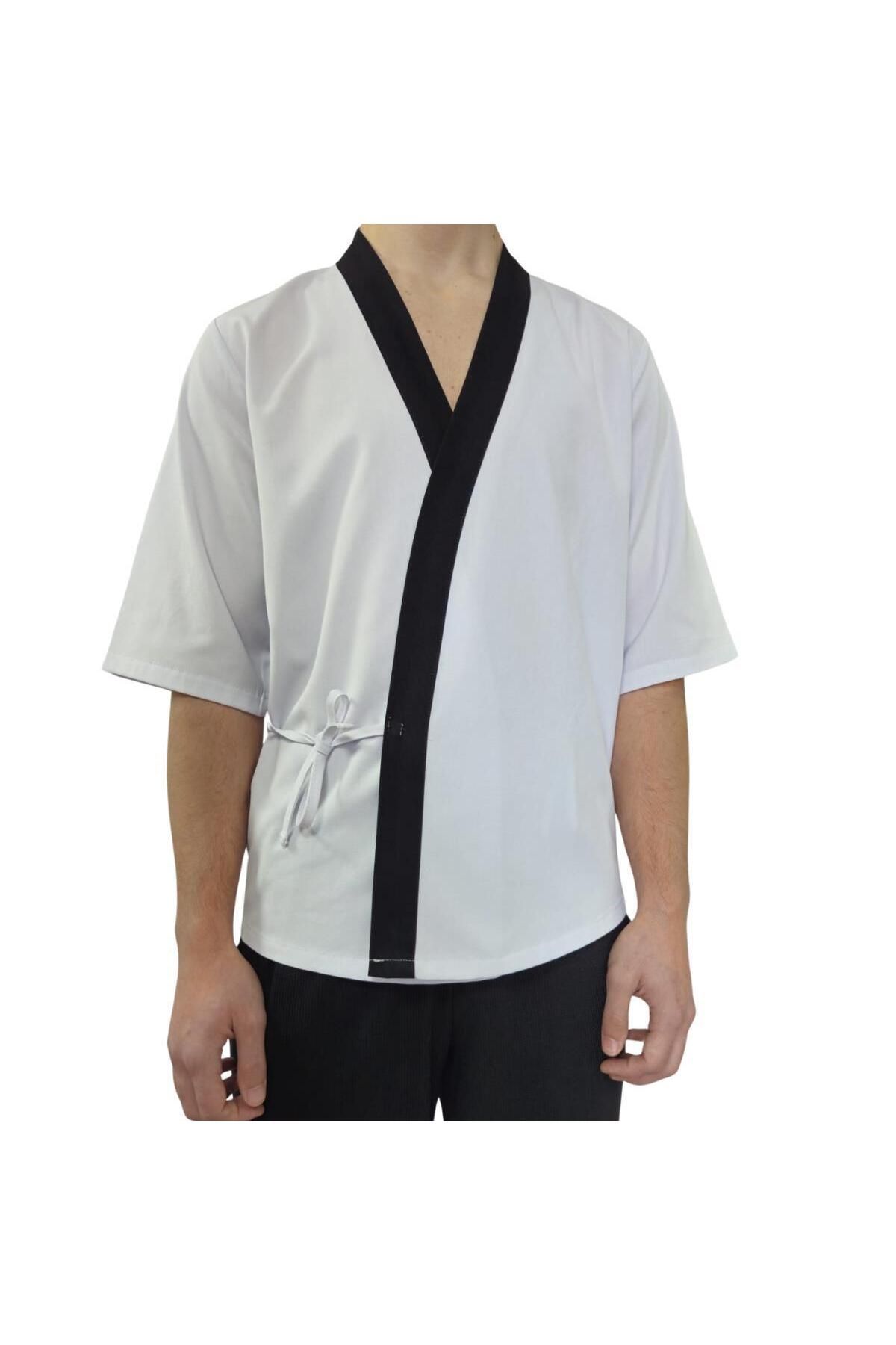 FORMTEKS Sushi Şef Kimono Ceketi Beyaz Siyah