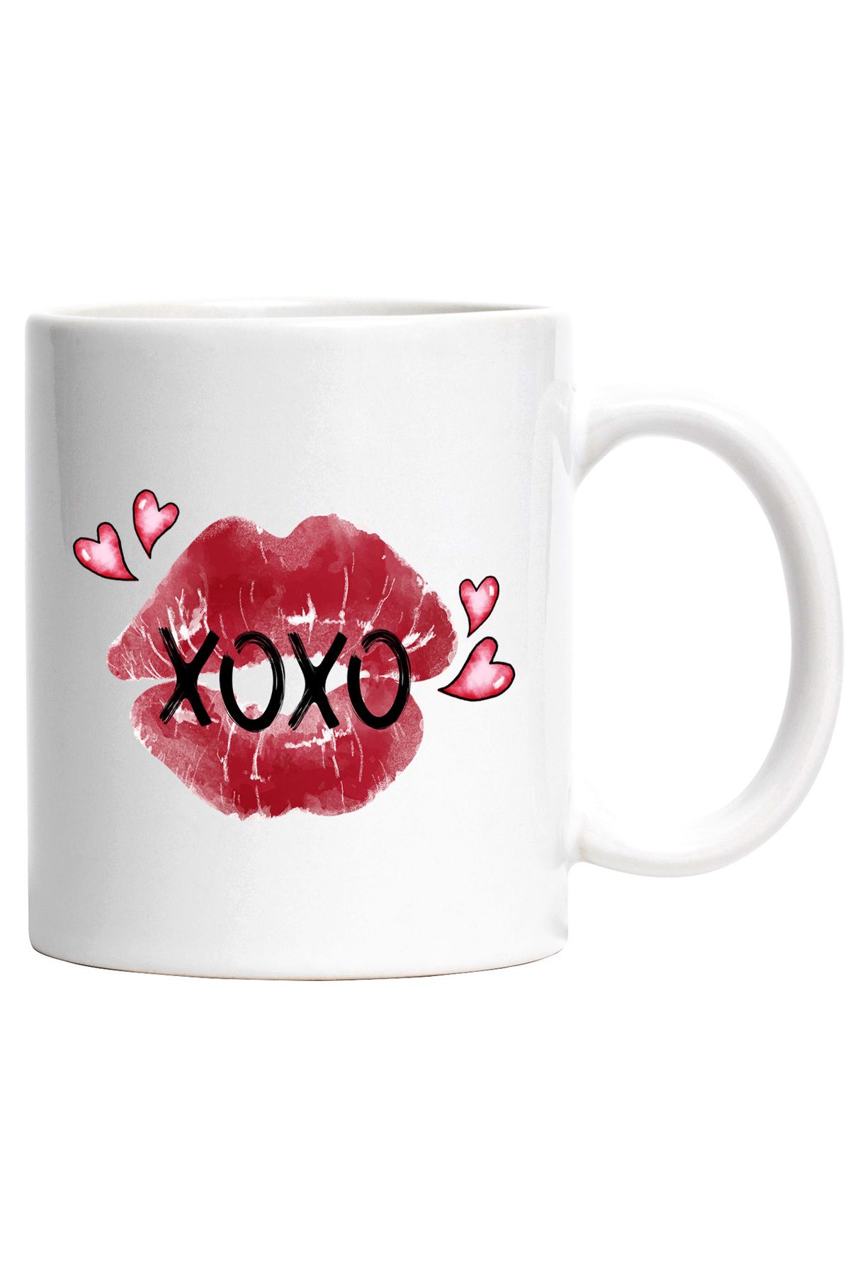 StoryGift Romania Cana Cu Mesajul "xoxo", Buze, Sarut, Pupic, Inimioare, Valentine's Day, Ilustrat, Cu Maner Alb - One Size