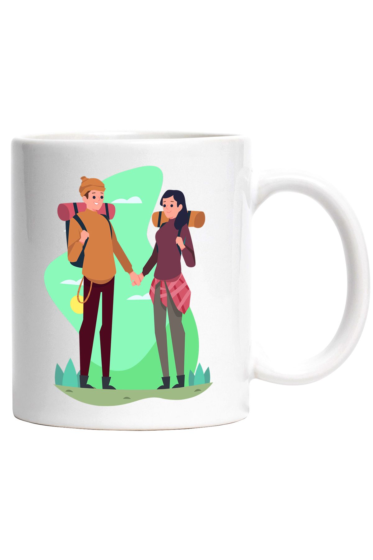 StoryGift Romania Cana Cu Drumetie, Ghiozdan, Sac Dormit, Cuplu, Multicolor 330 Ml, Cermaica Cu Ma, Cu Maner Alb - One Size