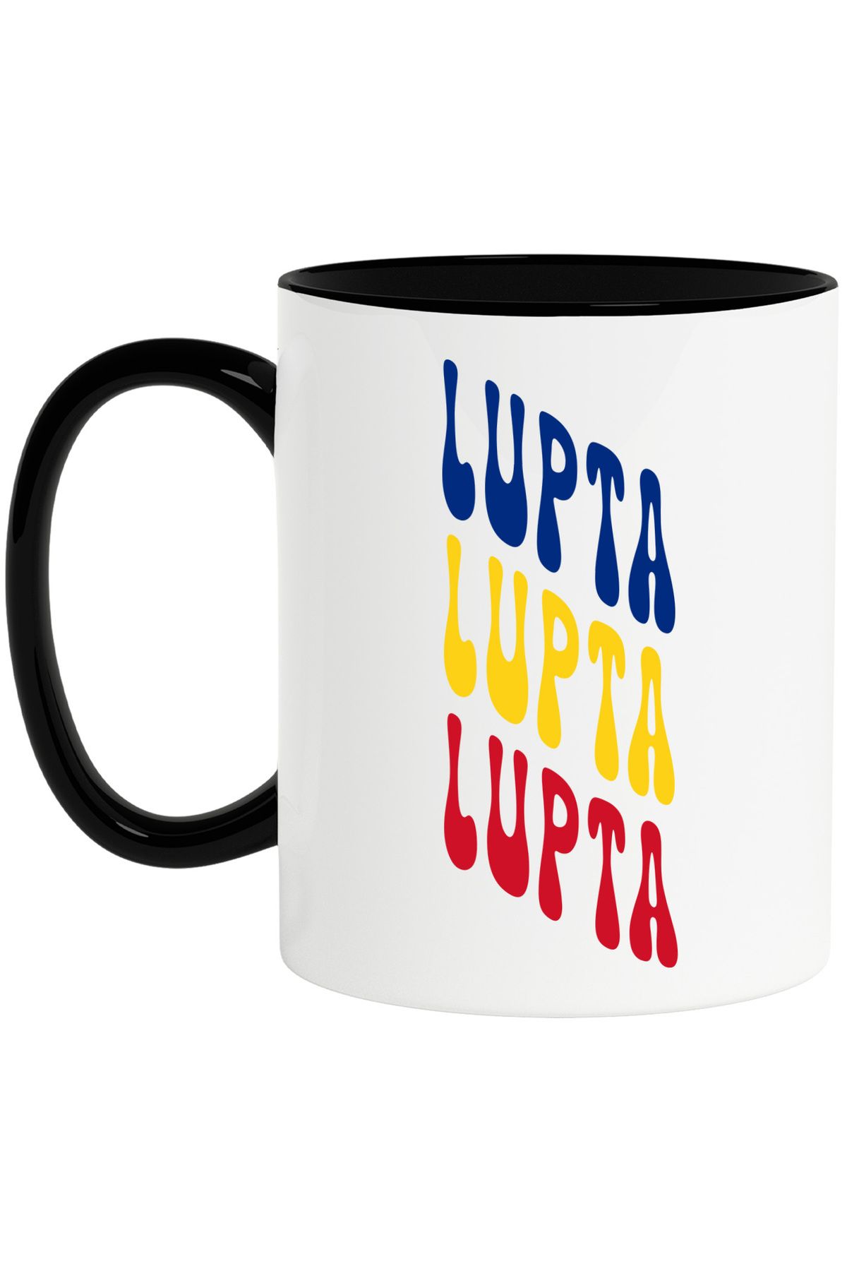 StoryGift Romania Cana Cuvantul Lupta, In Culorile Steagului Romaniei, Rosu, Galben, Albastru, Tex, Cu Maner Negru - One Size