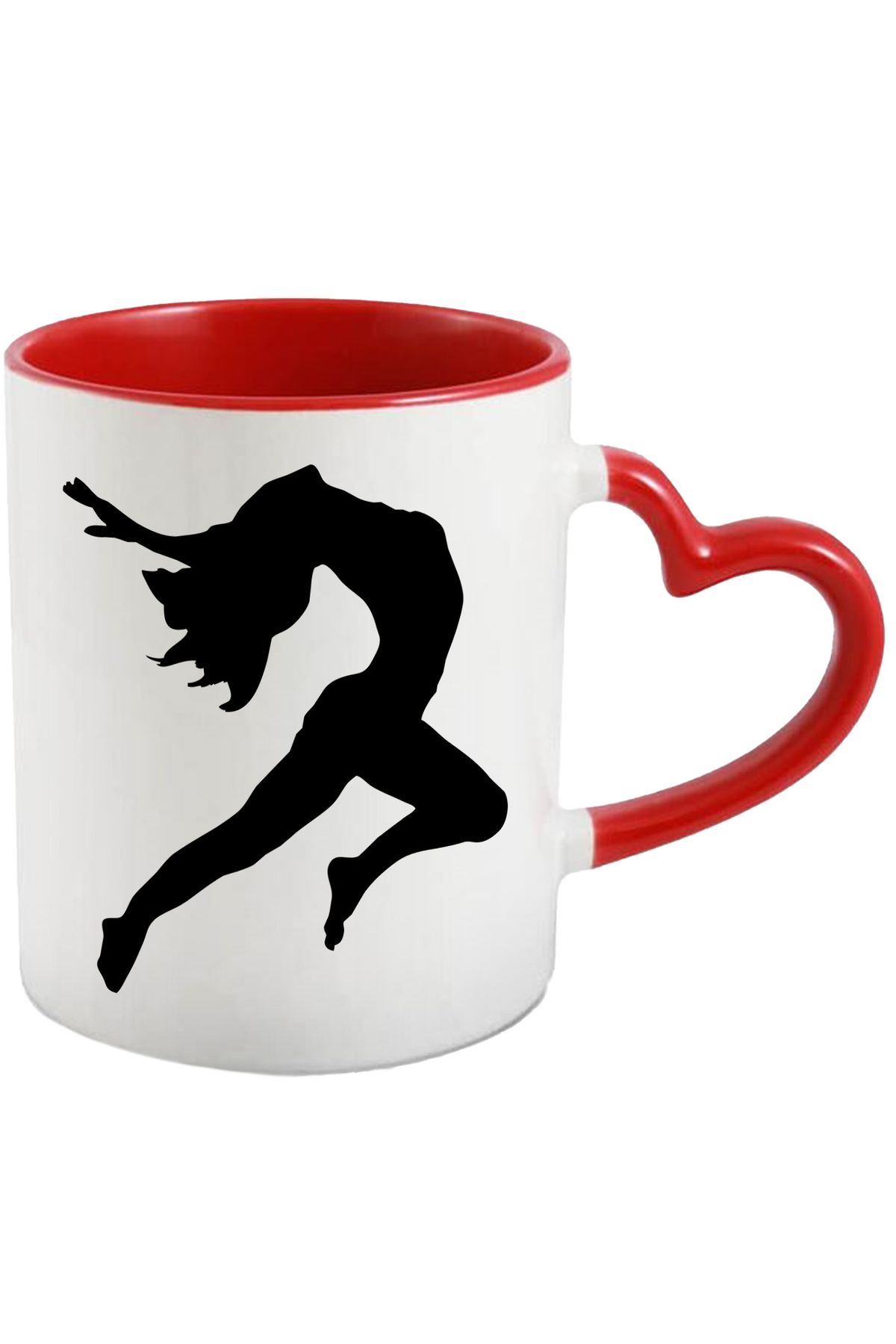 StoryGift Romania Cana Cu O Fata Care Danseaza Bucuroasa Cu Maner Inima Rosie, Cu Maner Inima Rosie - One Size