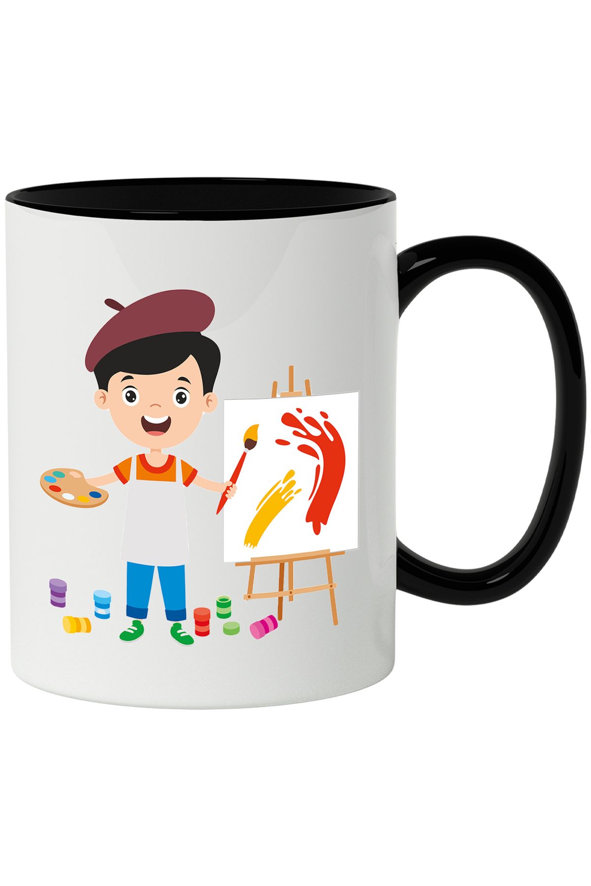 StoryGift Romania Cana Cu Pictor, Artist, Sevalet, Panza, Bereta, Acuarele, Multicolor 330 Ml, Cer, Cu Maner Negru - One Size