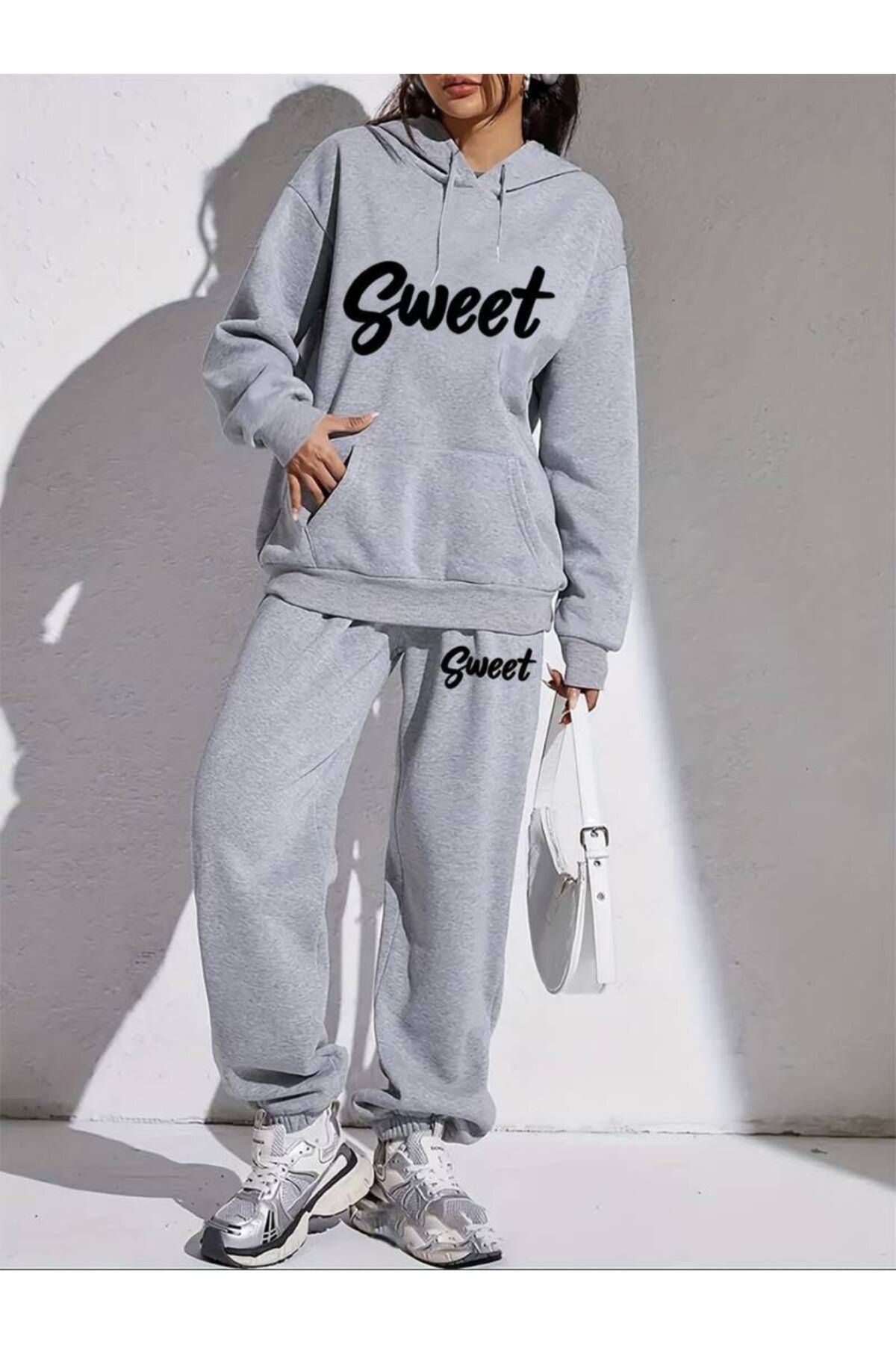 PENTHİLUS Baskılı üst ve alt sweatshirt ve kapüşonlu eşofman takımı