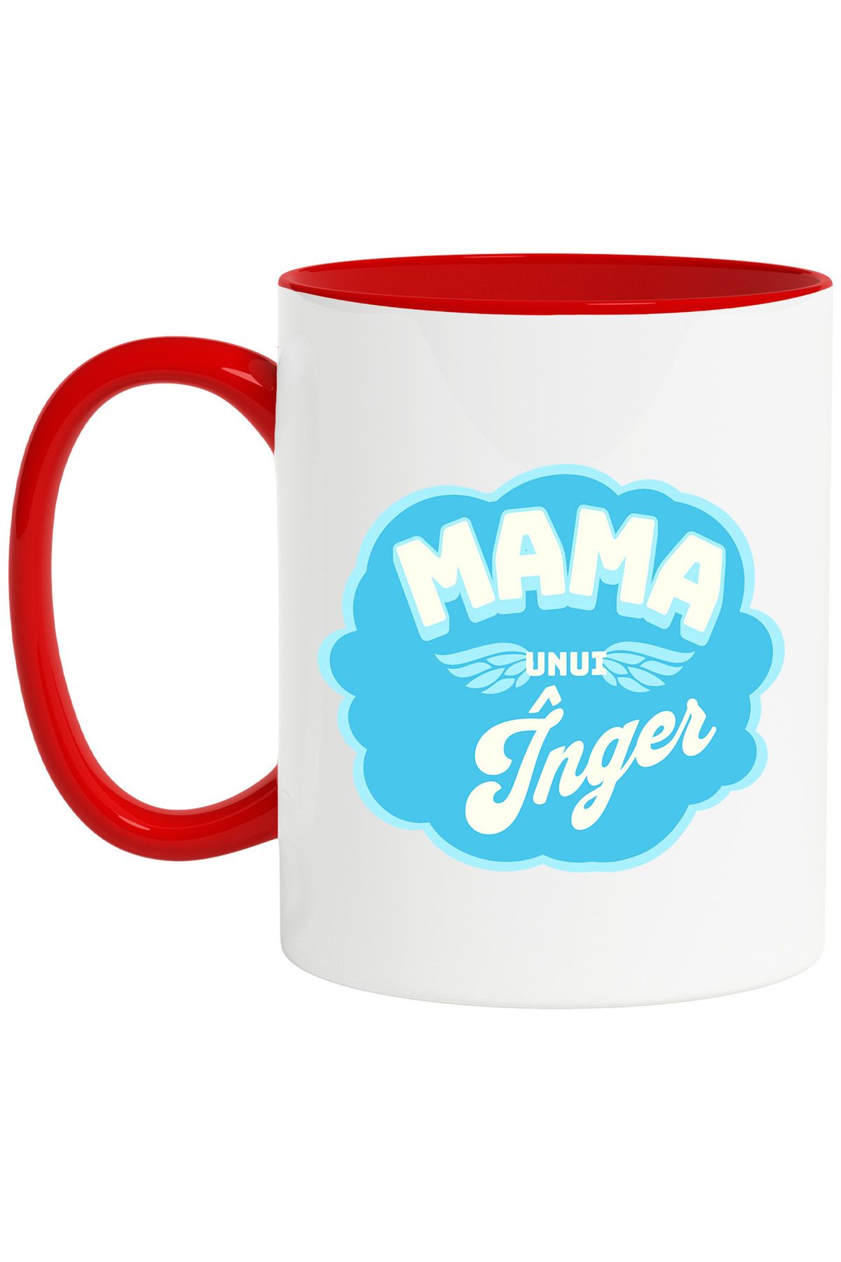 StoryGift Romania Cana Mama Unui Înger, Familie, Iubire, Copil, Parinte, 330ml, Ceramic Cu Maner R, Cu Maner Rosu - One Size