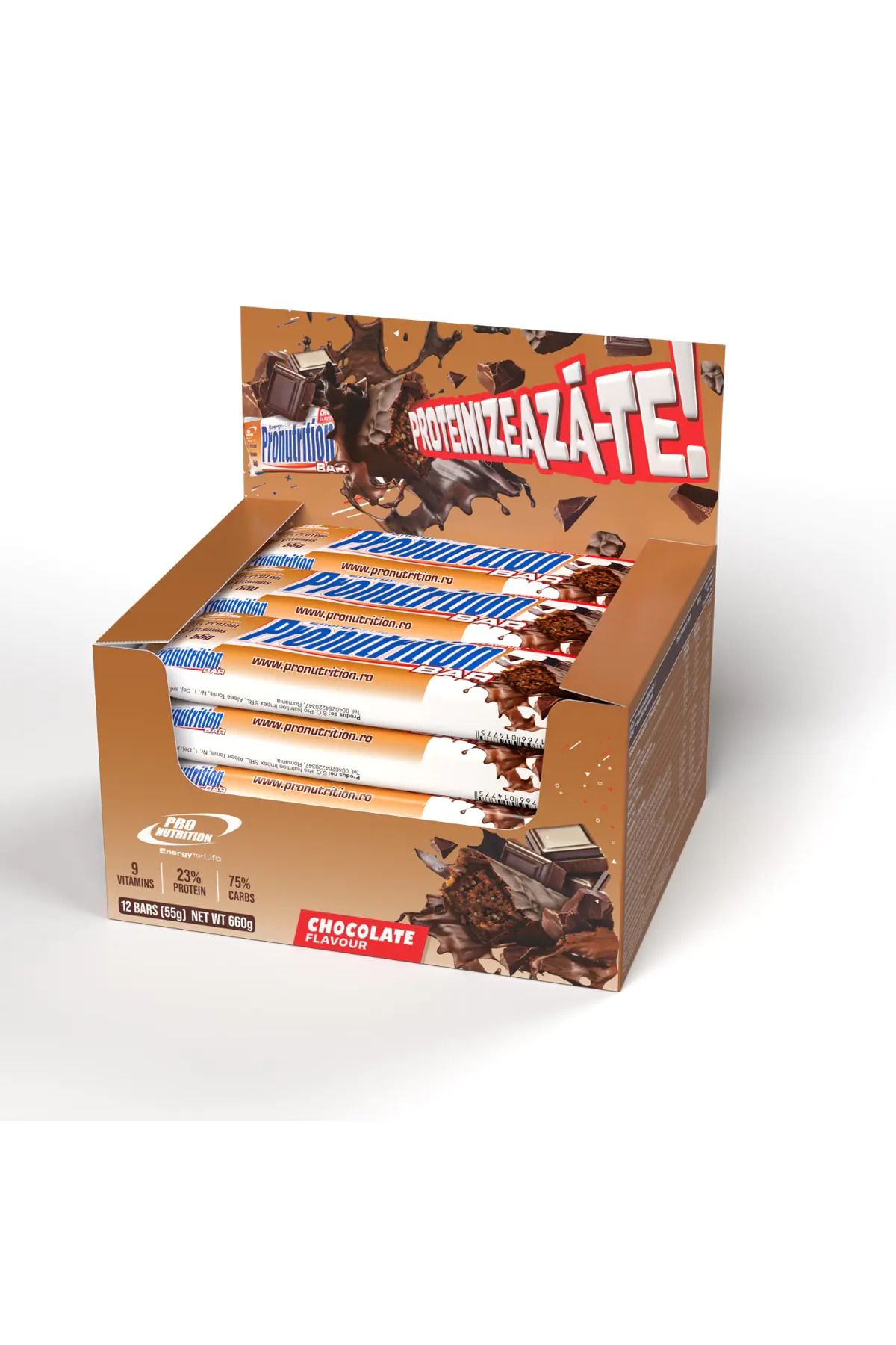 Pro Nutrition Cutie Batoane Proteice, Pronutrition Bar Ciocolată 12 Bucăți X 55g - One Size