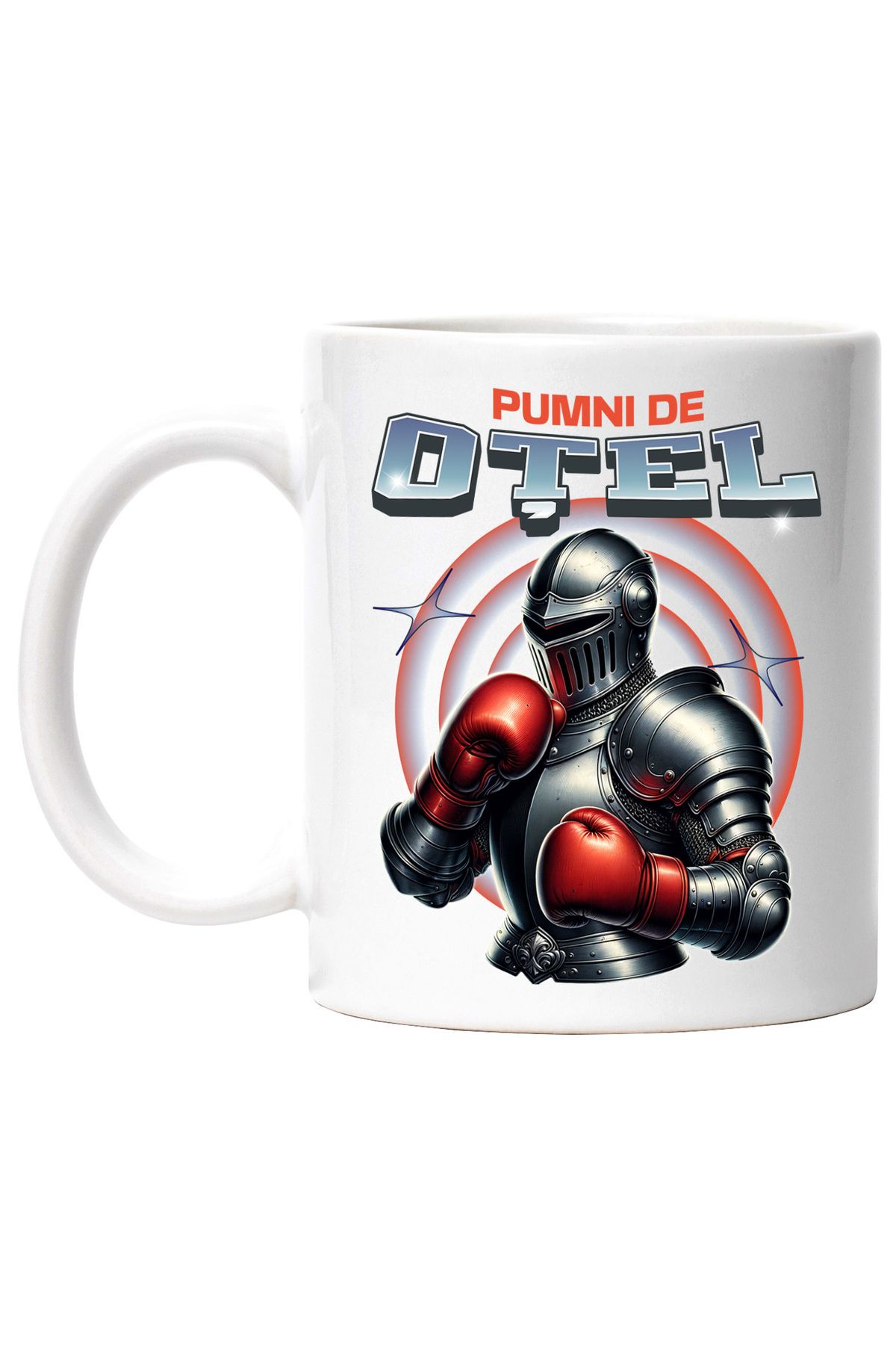 StoryGift Romania Cana Om De Otel Cu Manusi De Box Text Pumn De Otel, 330ml, Ceramic Cu Maner Alb, Cu Maner Alb - One Size