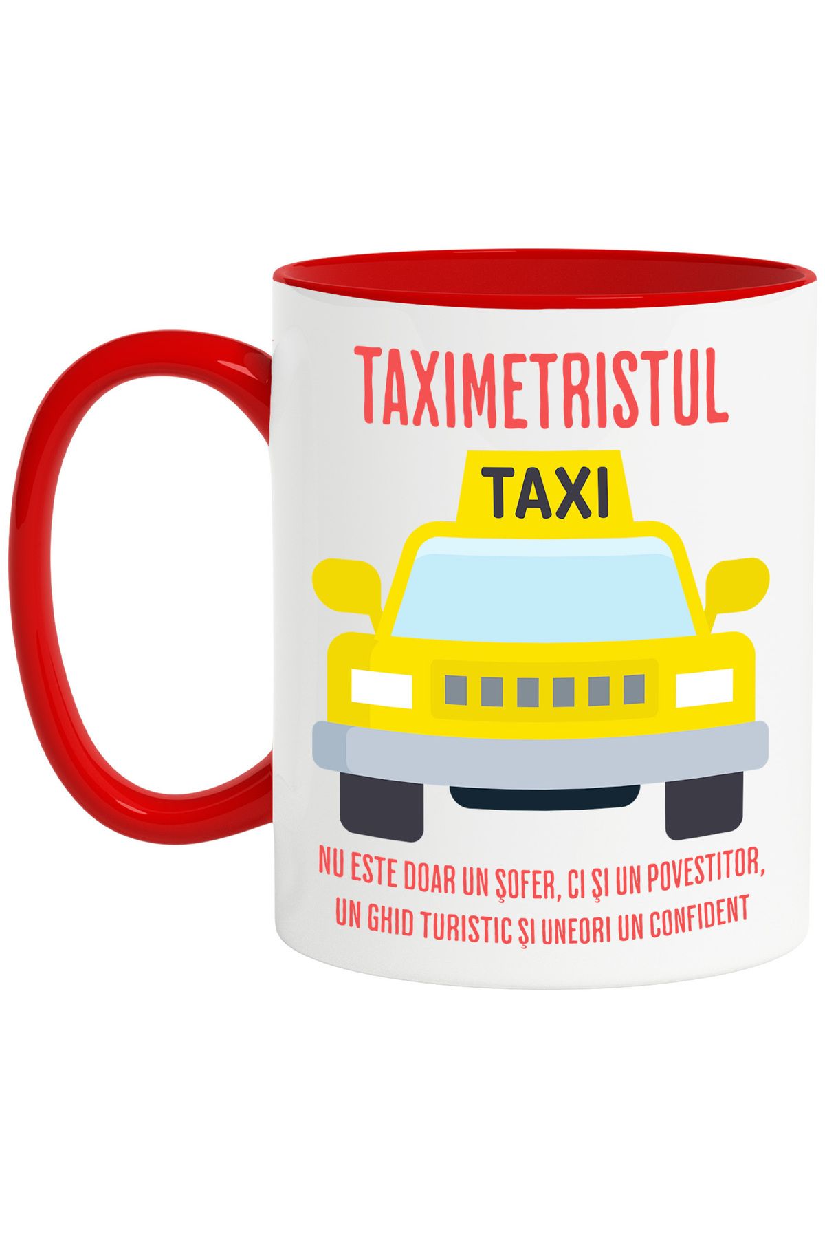 StoryGift Romania Cana Masina Taxi, Iubitorii De Povesti Meserii, 330ml, Ceramic Cu Maner Rosu, Cu Maner Rosu - One Size