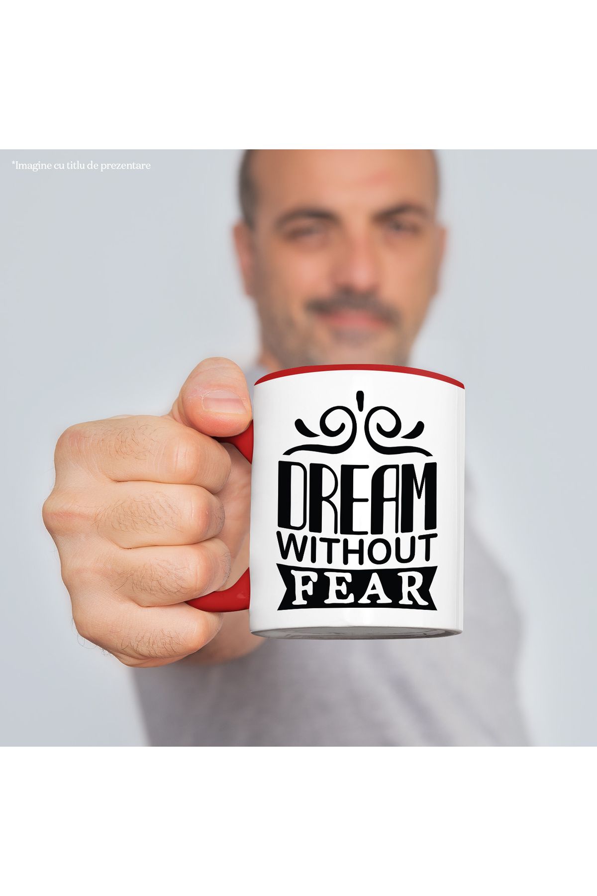 StoryGift Romania-Mug with message that encourages you to dream without fear with Red Handle, With Red Handle S,STG 2
